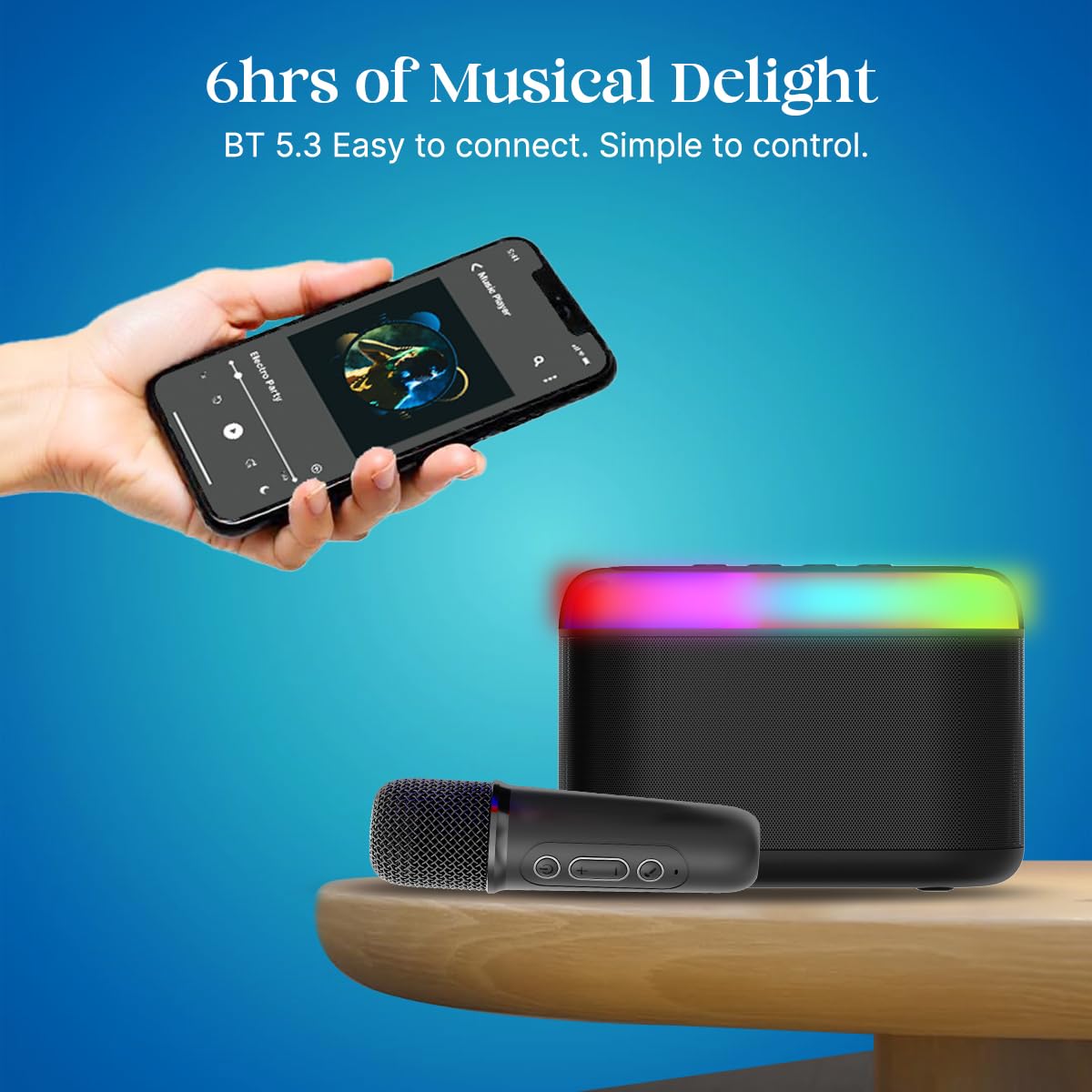 pTron Newly Launched Fusion Joy 20W Bluetooth Speaker with Wireless Karaoke Mic, 6Hrs Playtime, Vivid RGB Lights, Voice Effects, Multi-Play Modes BT5.3/TF Card & Type-C Charging Port (Black)