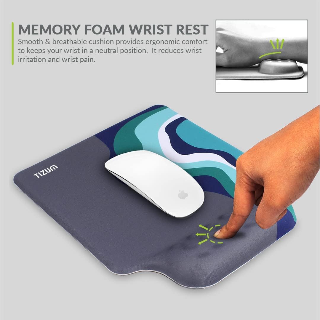 Tizum Gel Mouse Pad|Memory Foam Cushion Mousepad with Gel Wrist Rest Support & Pain Relief, Ergonomic Design|Non-Slip Rubber Base|Suitable for Gaming, Computer, Laptop, Home & Office (Grey)
