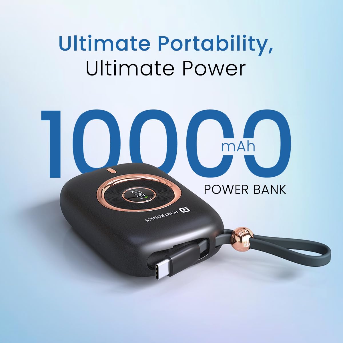 Portronics Power Shutter Pro 35W 10000mAh SuperFast Charging Wired Powerbank with in-Built Type C PD Cable, Type C Input/Output Cable,LED Display,EV Grade Batteries,Support with Android, Apple,Tablet
