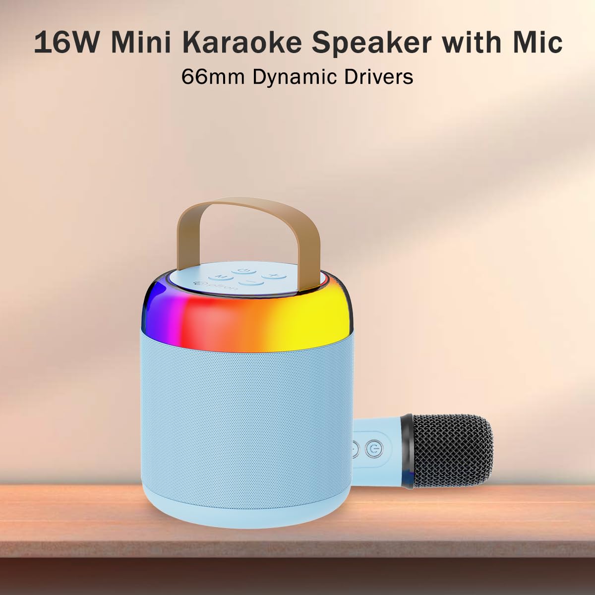pTron Newly Launched Fusion Bliss 16W Bluetooth Speaker with Wireless Karaoke Mic, 6Hrs Playtime, Vibrant RGB Lights, Voice Effects, Multi-Play Modes BT5.3/TF Card & Type-C Charging Port (Blue)