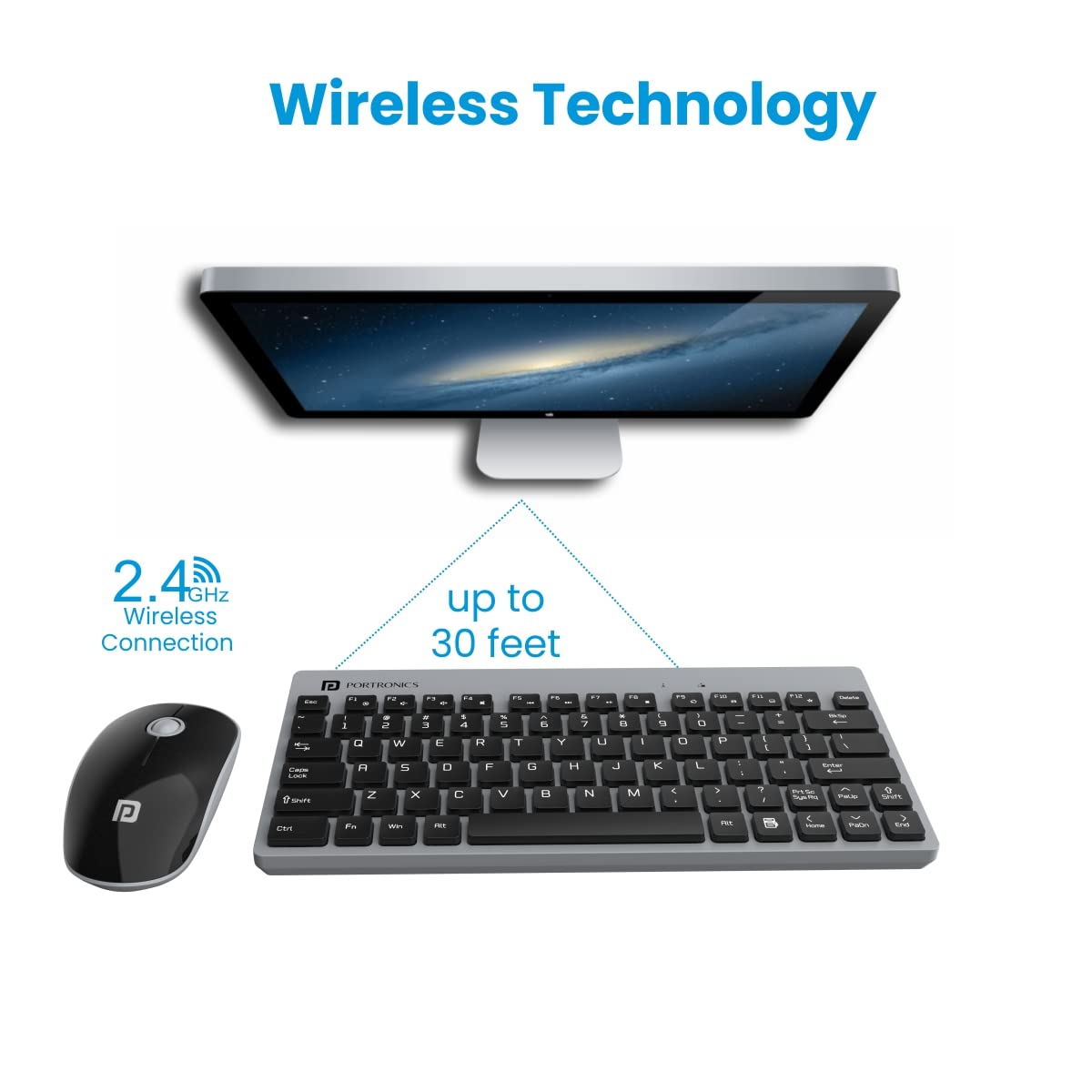 Portronics Key2 Combo Wireless Keyboard and Mouse Set,with 2.4 GHz USB Receiver,Silent Keystrokes,1200 DPI Optical Tracking,Compact Design,Multimedia Keys for PC,Laptop & USB Supported Devices(Grey)