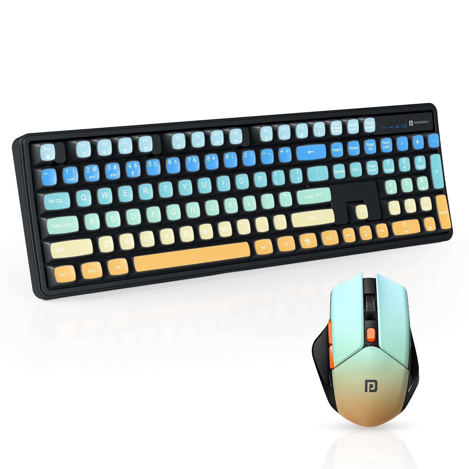 Portronics Key12 Combo Rechargeable Wireless Keyboard and Mouse Set, Bluetooth & 2.4GHz Wireless,Type-C Fast Charging,Gradient Keys, Noiseless Typing, High Precision Mouse, for PC & Laptop(Black)