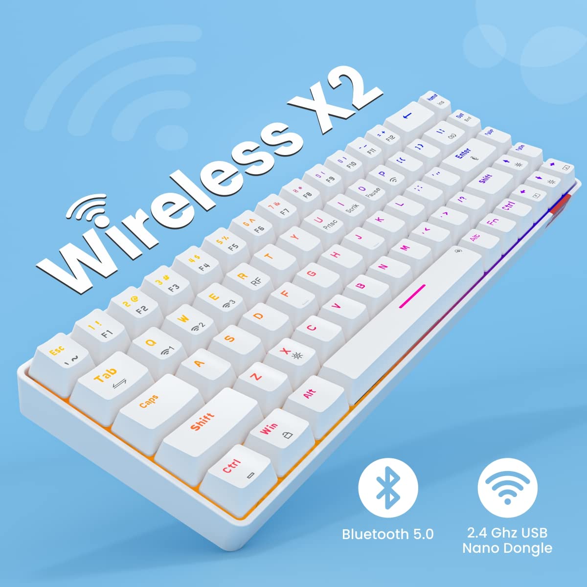 Portronics Hydra 10 Mechanical Wireless Gaming Keyboard with Bluetooth 5.0 + 2.4 GHz, RGB Lights 16.8 Million Colors, Type C Charging, Compatible with PCs, Smartphones and Tablets(Red)