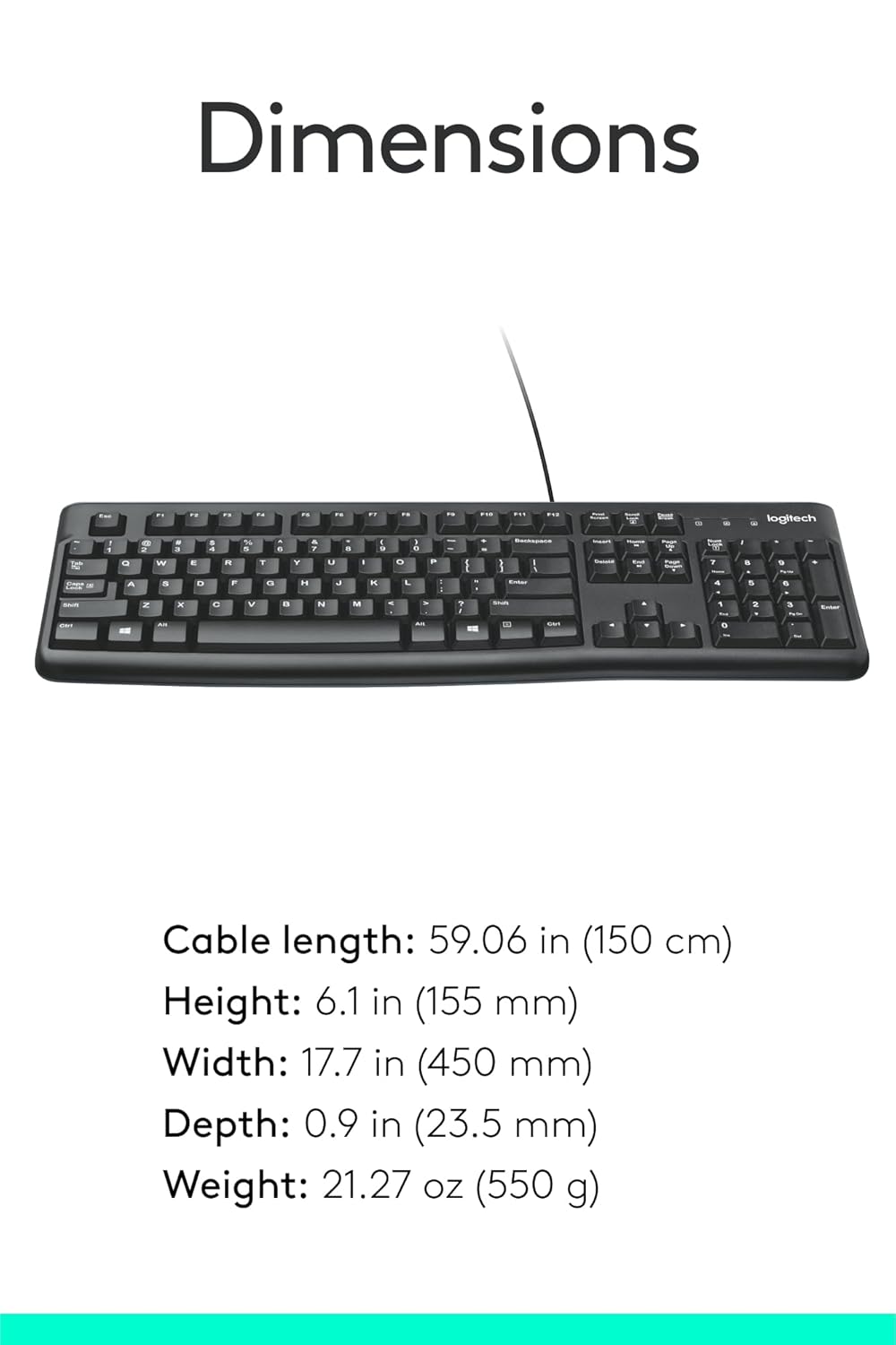 Logitech K120 Wired Keyboard for Windows, USB Plug-and-Play, Full-Size, Spill-Resistant, Curved Space Bar, Compatible with PC, Laptop