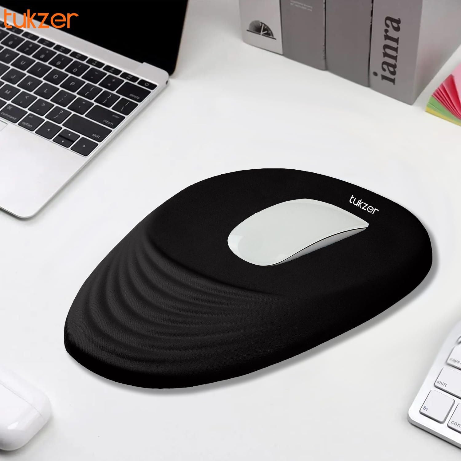 Tukzer Large Ergonomic Mouse Pad Wrist Support with Massage Design, Memory Foam, Non-Slip PU Base & Wrist Rest Pain Relief Mousepad for Desk, Gaming, Computer, Laptop, Home & Office (Jet Black)