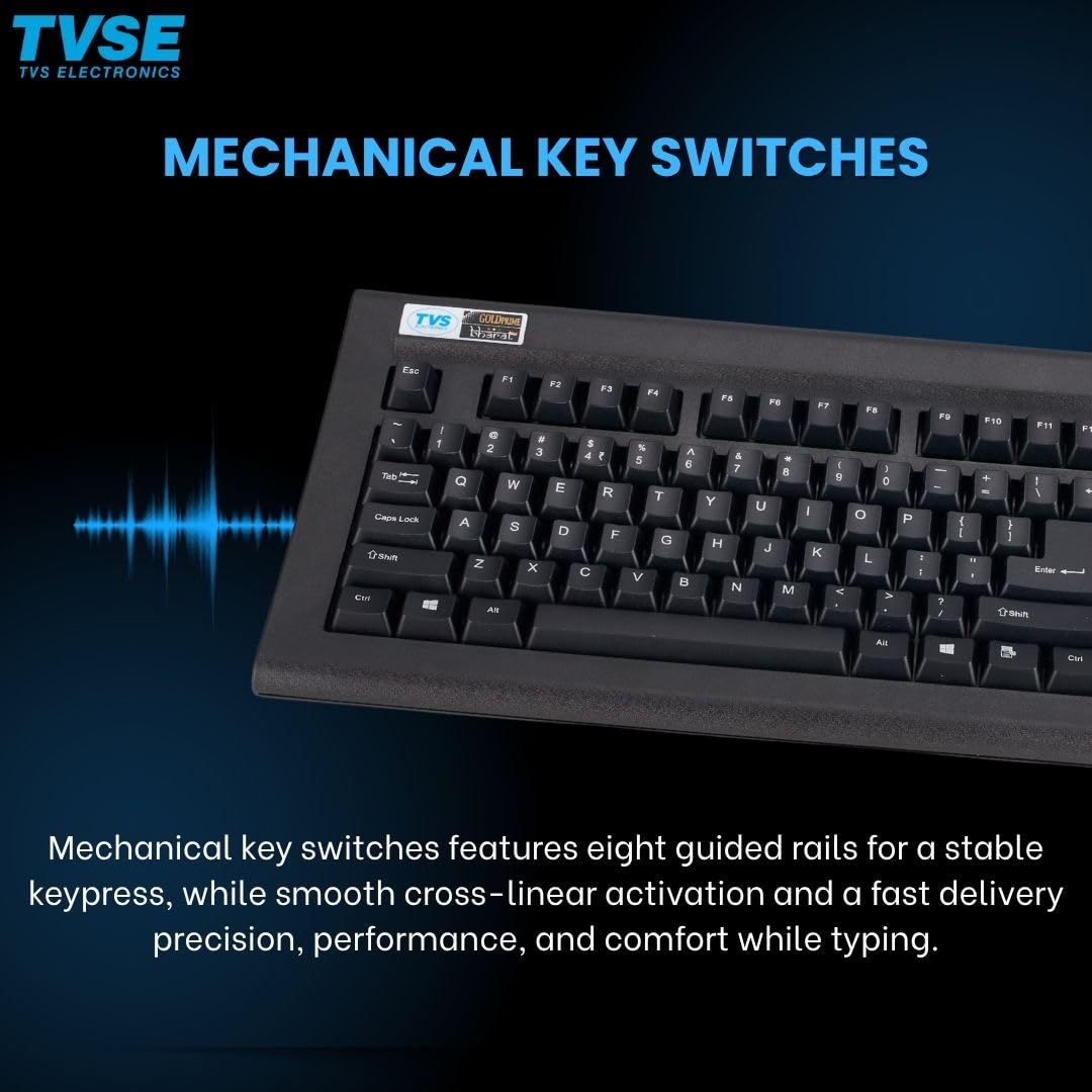 TVS ELECTRONICS Gold Prime Mechanical Wired Keyboard | Dustproof Key switches | Guaranteed 50 Million keystrokes | 1.5 Meter USB Cable, USB Gold Keyboard (Black)