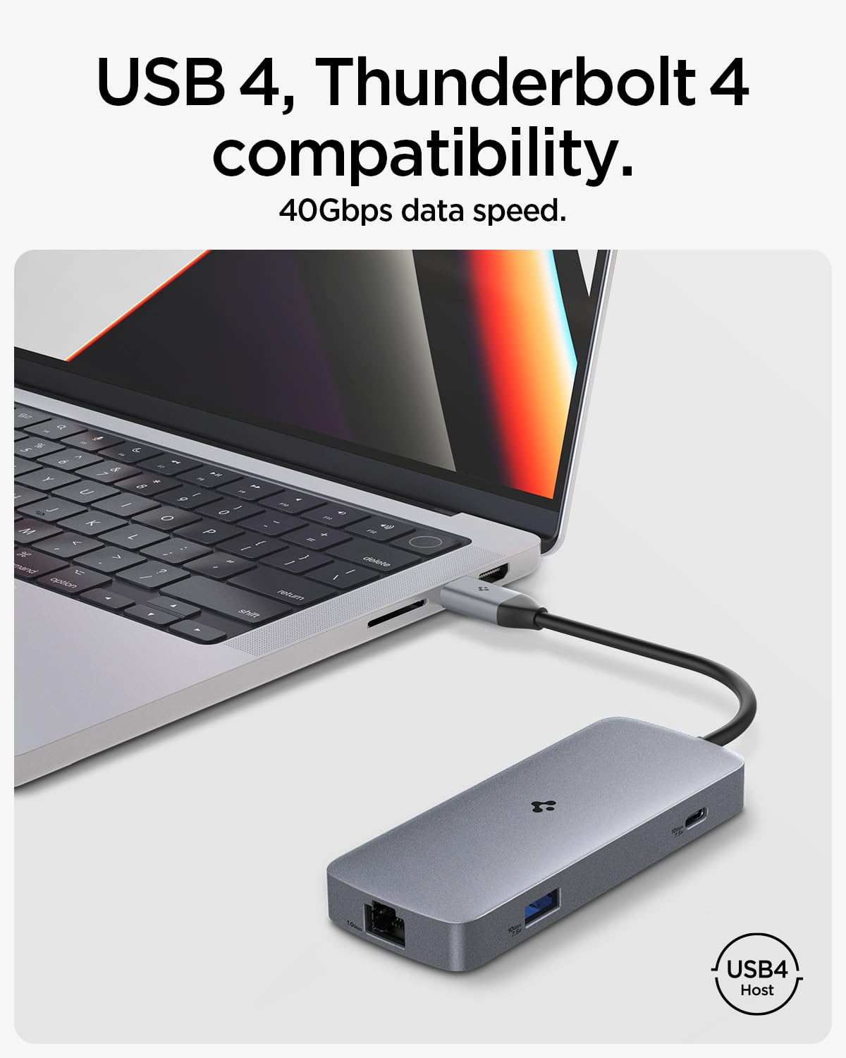 Spigen ArcDock 6-in-1 Type-C Hub 3.2 Gen 2 (1 x USB-C 100W, 1 x USB-C, 2 x USB-A 10Gbps, HDMI 8K 60Hz, Ethernet) for MacBook Neo/Air/Pro & Laptops - Dark Silver