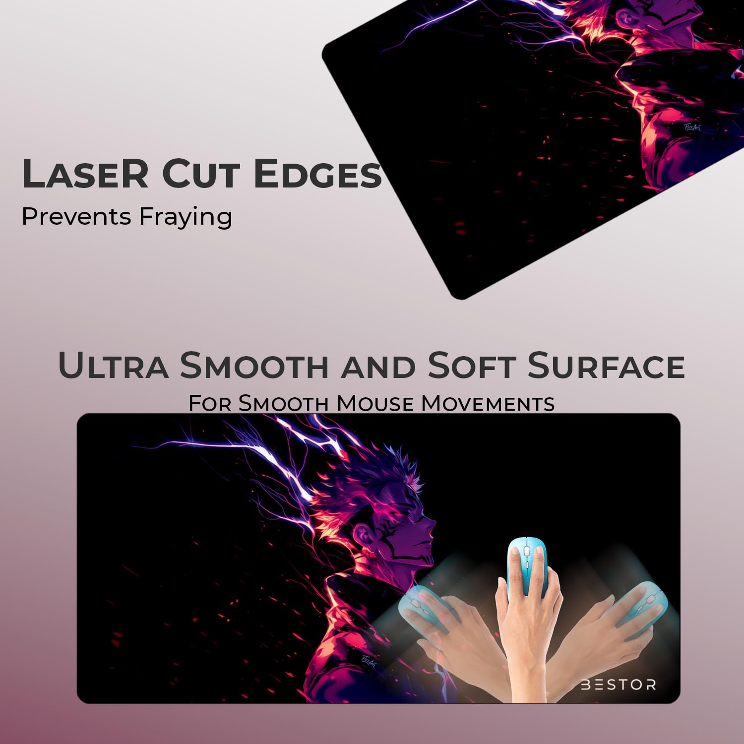 BESTOR Anime Design Gaming Mouse pad with Anti-fray Stitching, Waterproof Surface & Non-Slip Rubber Base Gaming Mouse Mat for Laptop (60cmx34cm)