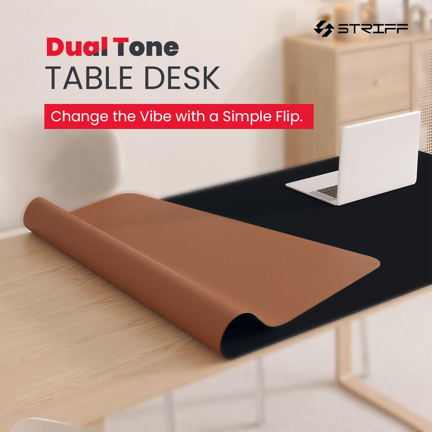 STRIFF Desk Pad Protector, Mouse Pad, Office Desk Mat, Non-Slip PU Leather Desk Blotter, Laptop Desk Pad, Waterproof Desk Writing Pad for Office and Home (Brown-Black)