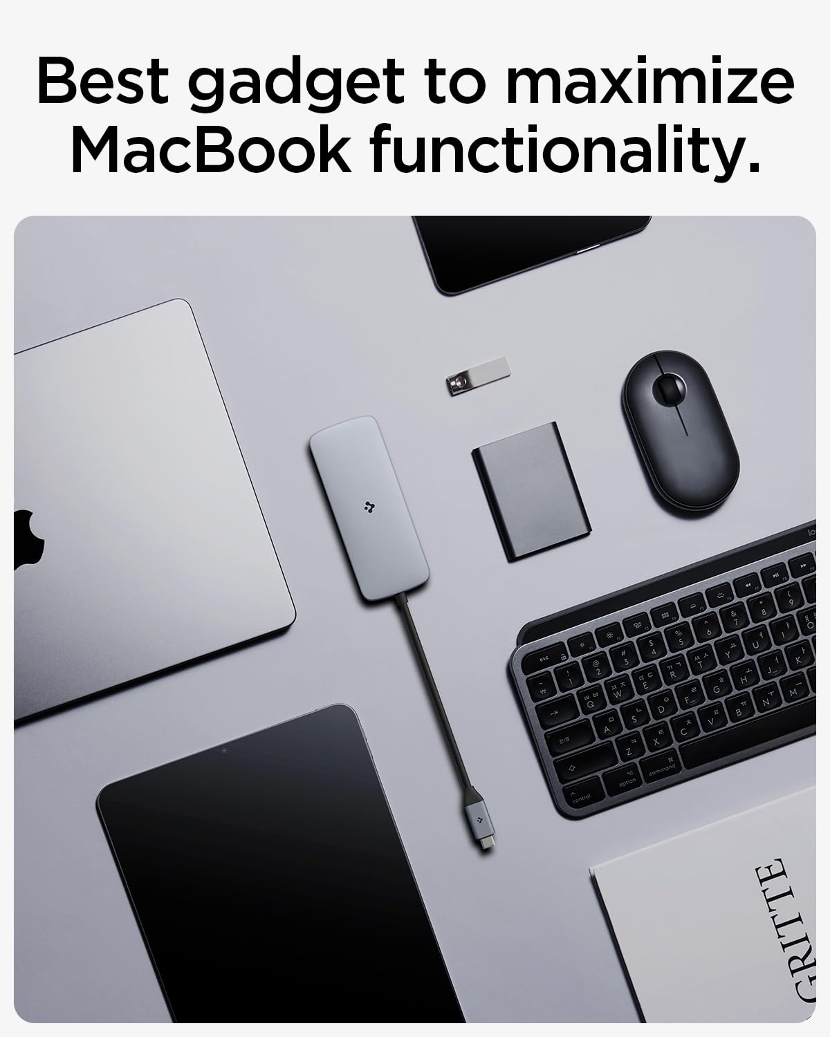 Spigen ArcDock 6-in-1 Type-C Hub 3.2 Gen 2 (1 x USB-C 100W, 1 x USB-C, 2 x USB-A 10Gbps, HDMI 8K 60Hz, Ethernet) for MacBook Neo/Air/Pro & Laptops - Dark Silver