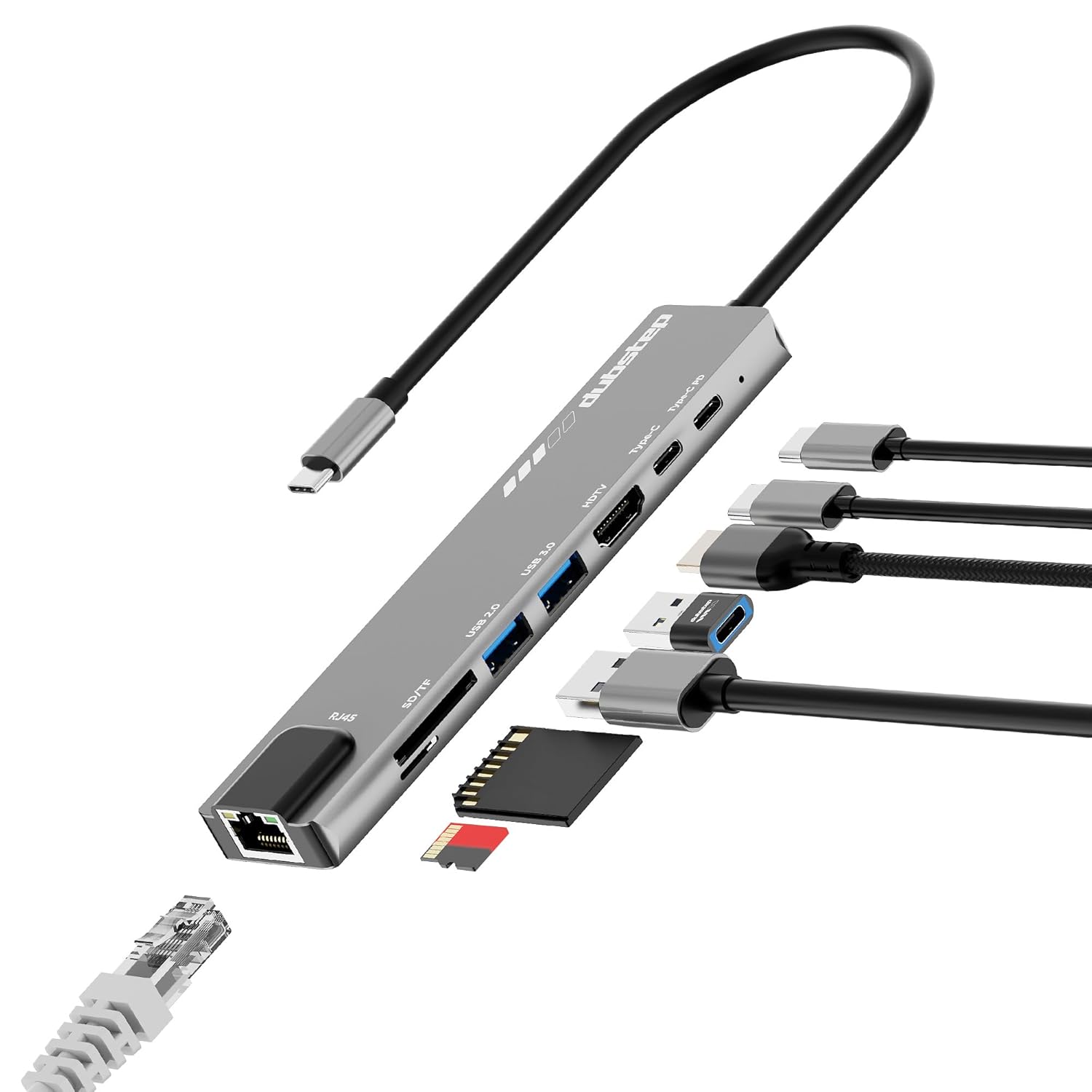 Dubstep SnaplinkGo 8-in-One Type-C Multiport Hub, 8-in-1 Aluminium Alloy Adapter with 4K HDMI & Ethernet Port, Upto 5Gbps Power Delivery, TF/SD Card Reader, Mac & Windows USB-C & 3.0 Devices (Grey)