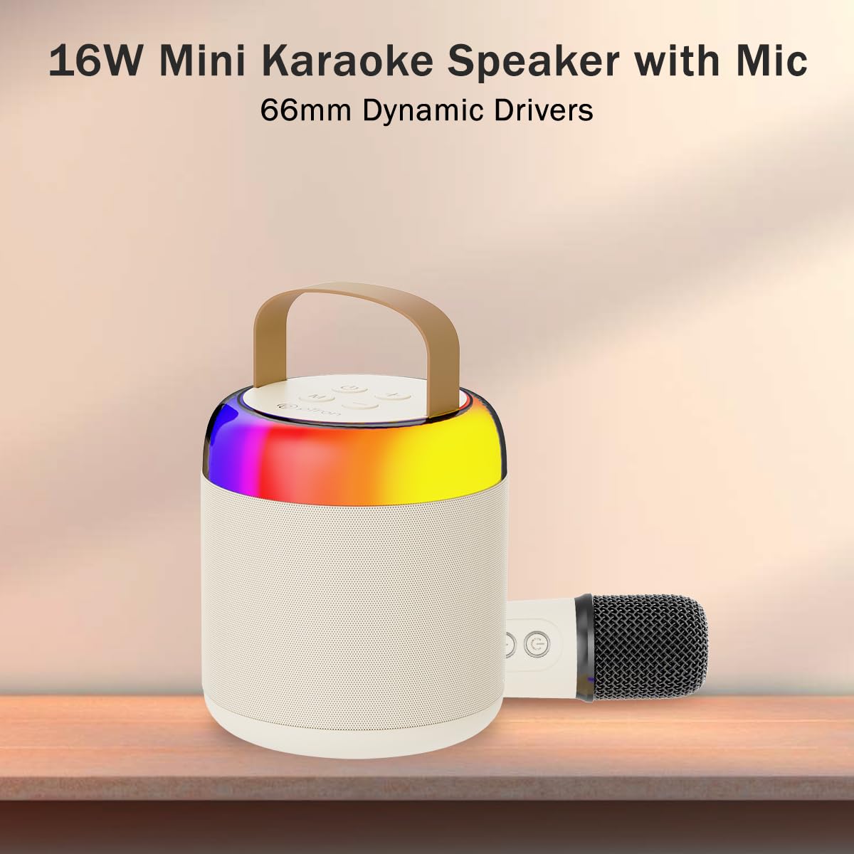 pTron Newly Launched Fusion Bliss 16W Bluetooth Speaker with Wireless Karaoke Mic, 6H Playtime, Vibrant RGB Lights, Voice Effects,Multi-Play Modes BT5.3/TF Card & Type-C Charging Port (Light Cream)