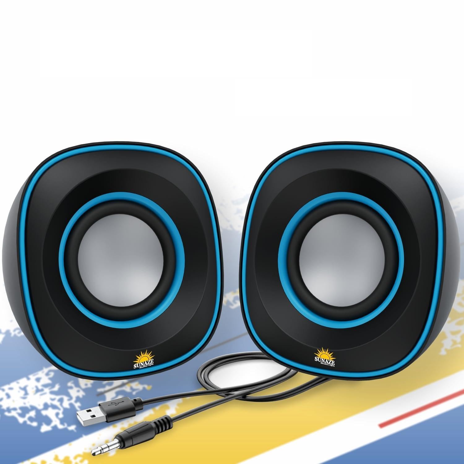 Sunaze Wired Mini USB Powered Speakers with 3.5mm AUX | Compact Desktop Speakers for Laptop, PC, Mobile & Tablet | Clear Sound & Deep Bass