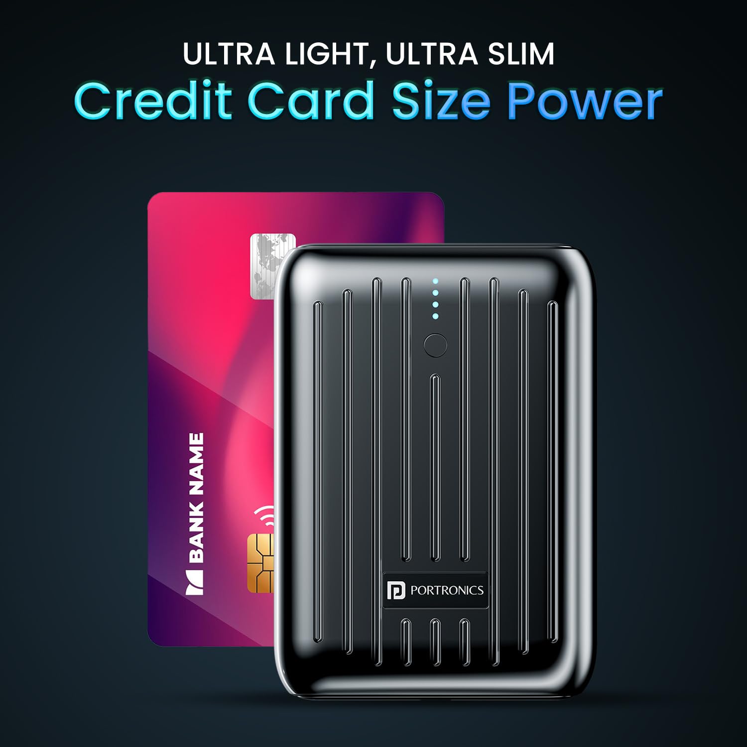 Portronics Zapcell 10k 10000mAh 22.5W Pocket Size Nano Powerbank with Compact and Light Weight Design,Type C PD Output/Input, Mach USB-A Output,Power Delivery,Quick Charge for iPhone, Androids(Black)