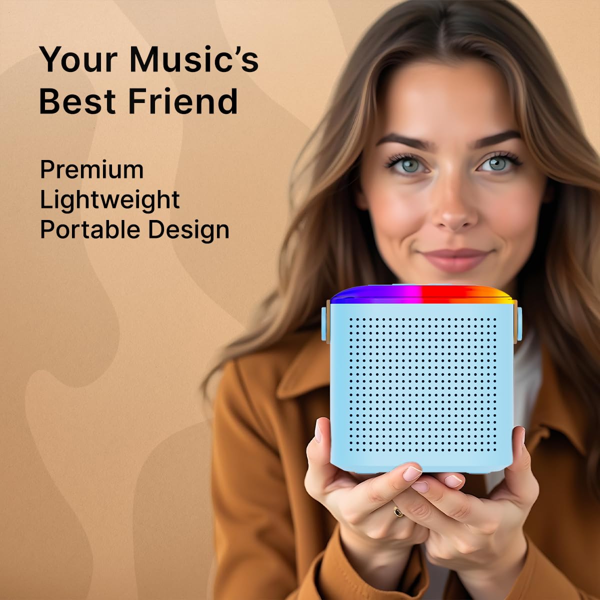 pTron Newly Launched Fusion Tunes 10W Mini Bluetooth Speaker with Wireless Karaoke Mic, 8Hrs Playtime, Vivid RGB Lights, Voice Effects, Multi-Play Modes BT5.1/TF Card & Type-C Charging Port (Blue)