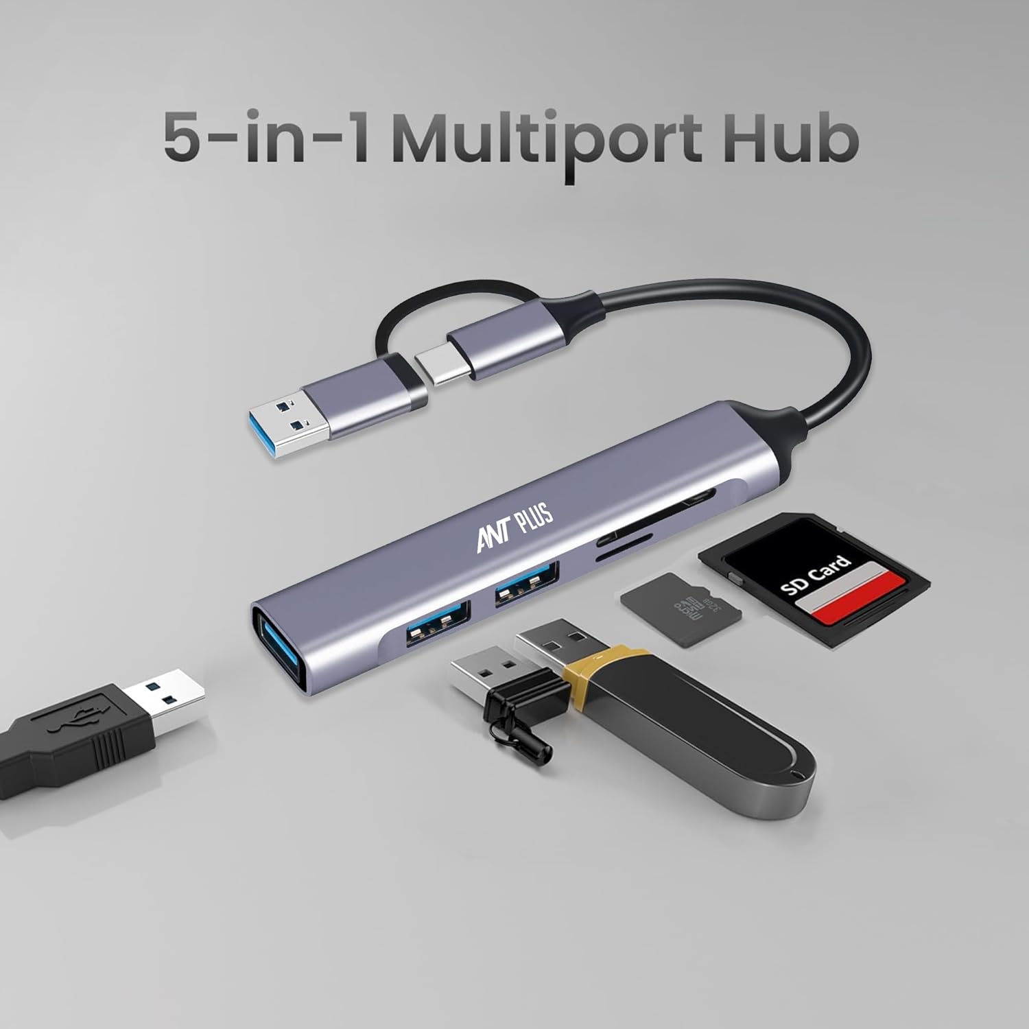 Ant Plus Booster 501 5 in 1 USB C 3.0 HUB - Grey