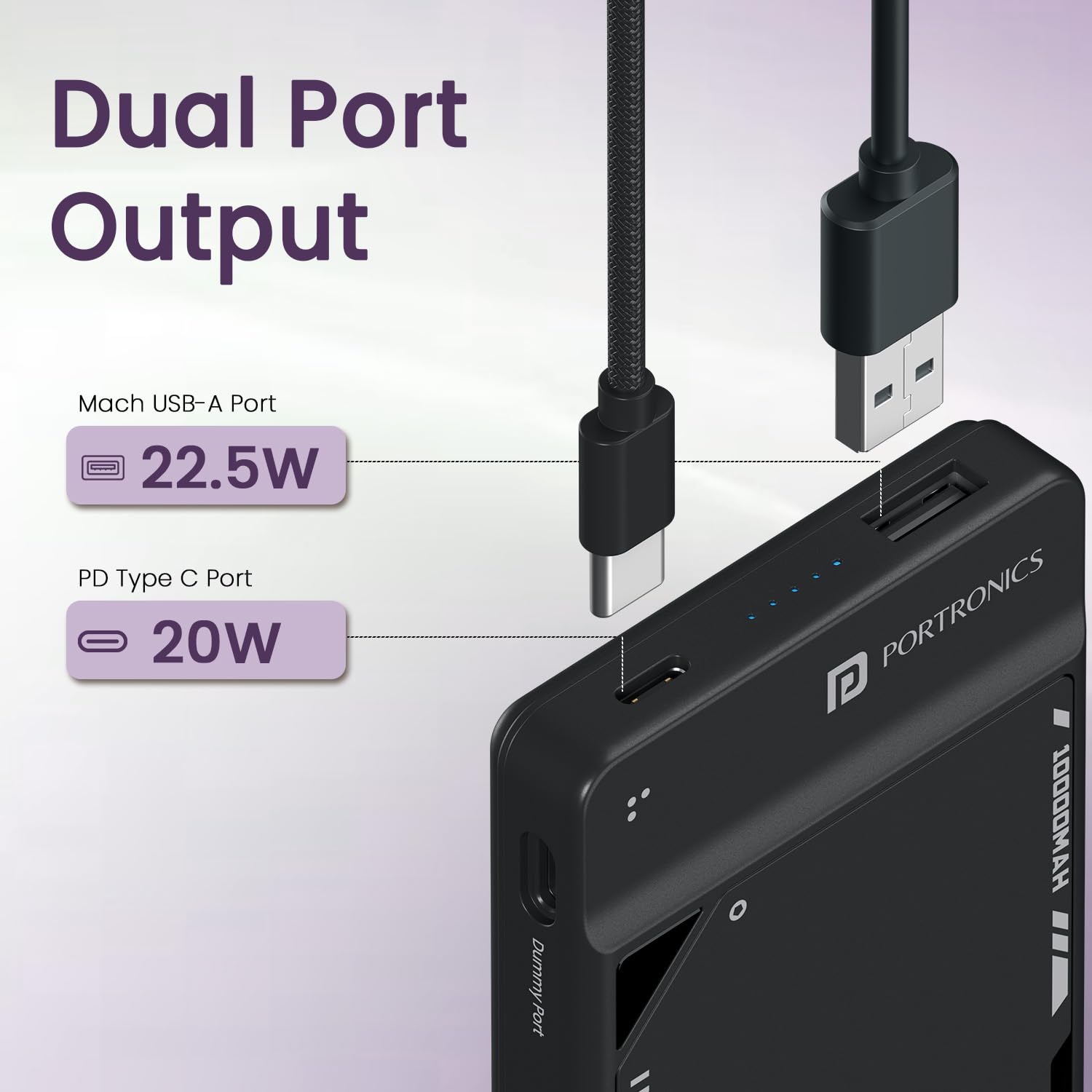 Portronics Luxcell B12 10,000mAh 12W Power Bank, Ultra Slim Power Bank with USB-A Output Port & Dual Input Ports (Micro & Type C Input Ports)|BIS Certified |Type C Cable Included|Made in India(Yellow)
