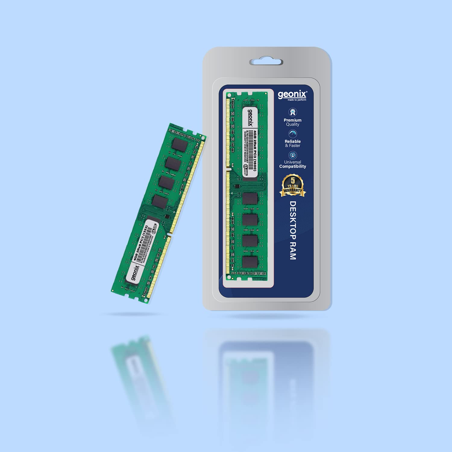 Geonix Desktop RAM, 4 GB DDR3, Frequency-1600 Mhz, (8x2) IC, 240 Pin, 5 Years Warranty