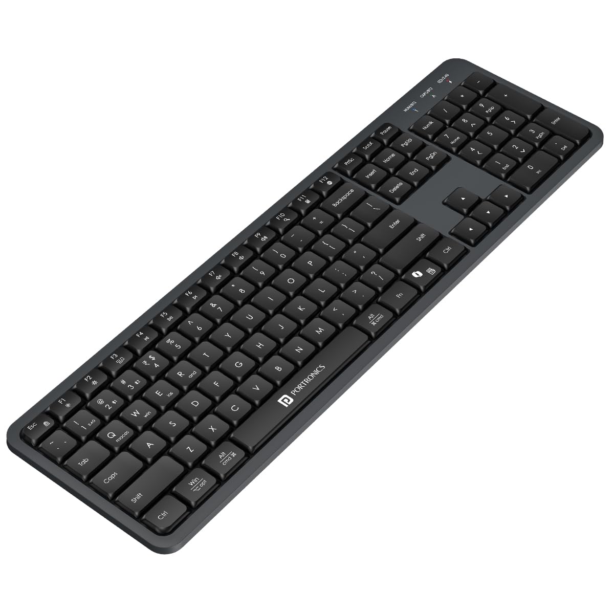 Portronics Akshr Prime Wireless Keyboard with Bluetooth + 2.4 GHz USB Receiver, Rechargeable Battery, Height Adjustment, Multimedia Hotkeys with Numpad, for Laptop, PC, Smartphone, Tablet(Black)