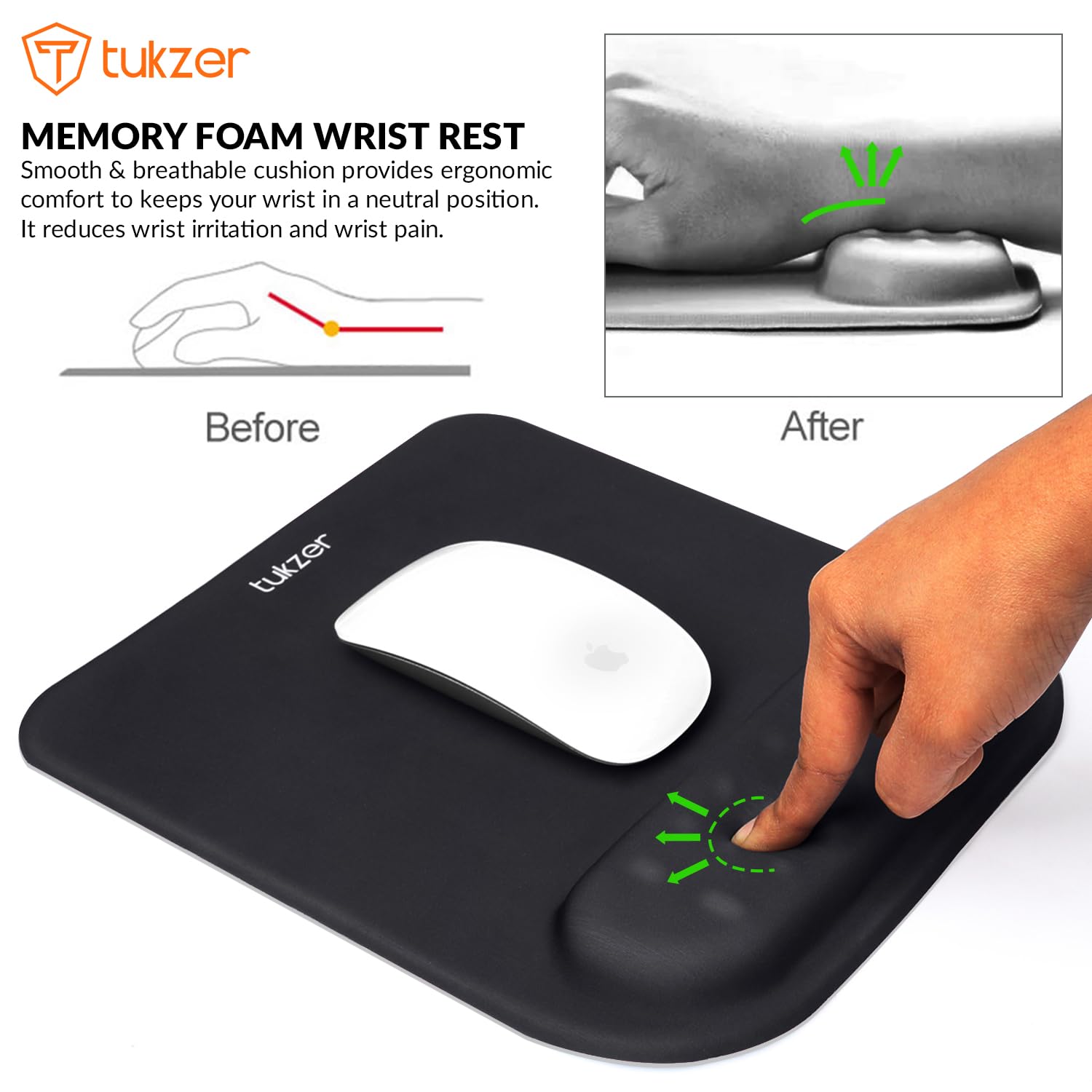 Tukzer Gel Mouse Pad Wrist Rest Memory-Foam Ergonomic Mousepad| Cushion Wrist Support & Pain Relief| Suitable for Gaming, Computer, Laptop, Home & Office Non-Slip Rubber Base (Black Quartz)