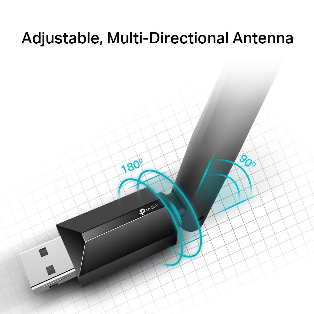 TP-Link 600 Mbps Wifi Wireless Network USB Adapter For Desktop Pc with 2.4Ghz/5Ghz High Gain Dual Band 5Dbi Antenna Wi-Fi,Supports Windows 11/10/8.1/8/7/Xp,Mac Os 10.15 & Earlier(Archer T2U Plus)Black