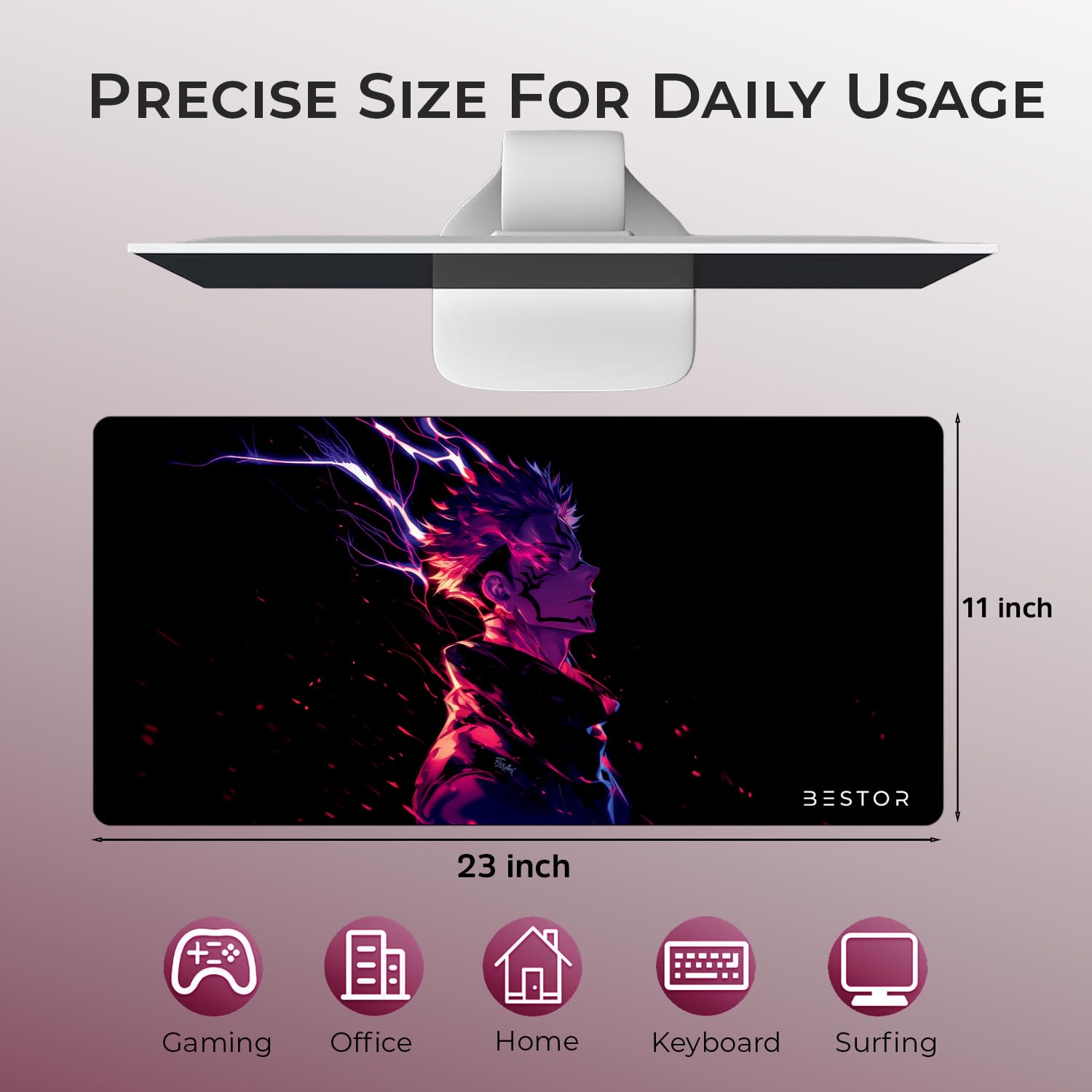 BESTOR Anime Design Gaming Mouse pad with Anti-fray Stitching, Waterproof Surface & Non-Slip Rubber Base Gaming Mouse Mat for Laptop (60cmx34cm)