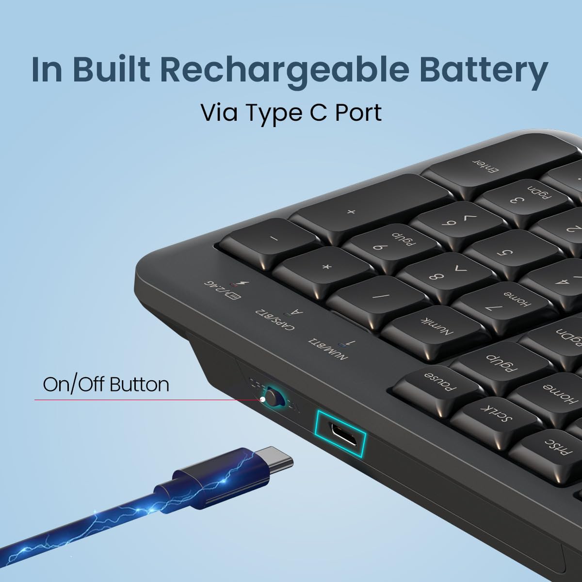 Portronics Akshr Prime Wireless Keyboard with Bluetooth + 2.4 GHz USB Receiver, Rechargeable Battery, Height Adjustment, Multimedia Hotkeys with Numpad, for Laptop, PC, Smartphone, Tablet(Black)