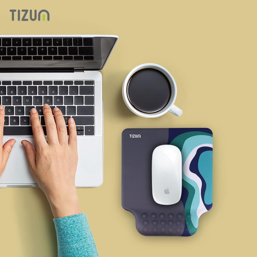 Tizum Gel Mouse Pad|Memory Foam Cushion Mousepad with Gel Wrist Rest Support & Pain Relief, Ergonomic Design|Non-Slip Rubber Base|Suitable for Gaming, Computer, Laptop, Home & Office (Grey)