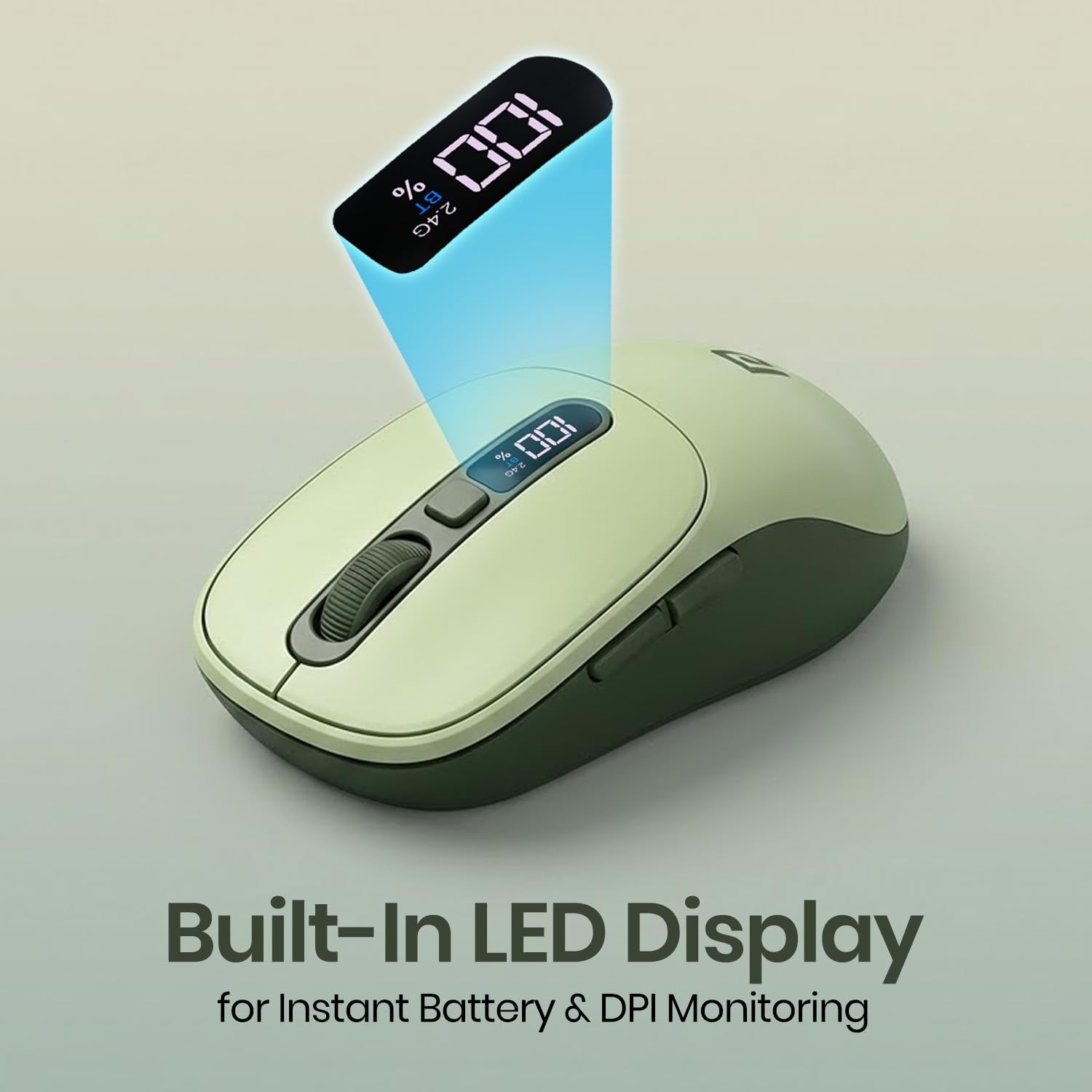 Portronics Toad 9 Wireless Bluetooth Mouse with Dual Wireless (BT + 2.4 GHz), Smart LED Display, Rechargeable Battery, Forward & Back Button, Multi-Device Pair, Upto 4800 Dpi Sensitivity(Green)