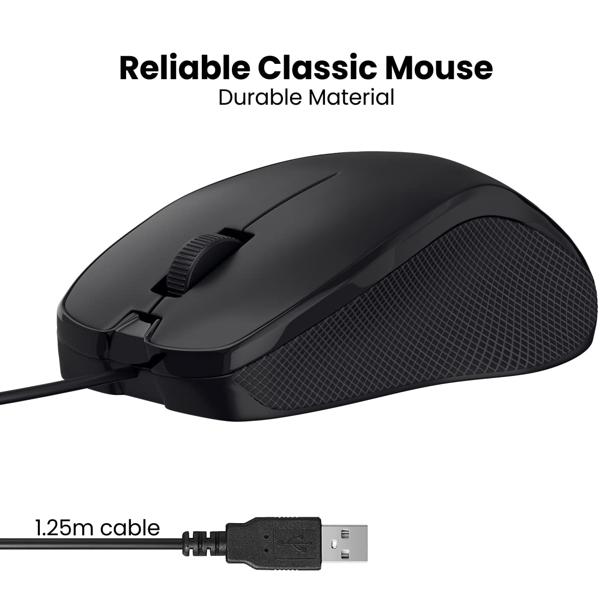 Portronics Toad 101 Wired Optical Mouse with 1200 DPI, Plug & Play, Hi-Optical Tracking, 1.25M Cable Length, 30Lakhs Click Life(Black)