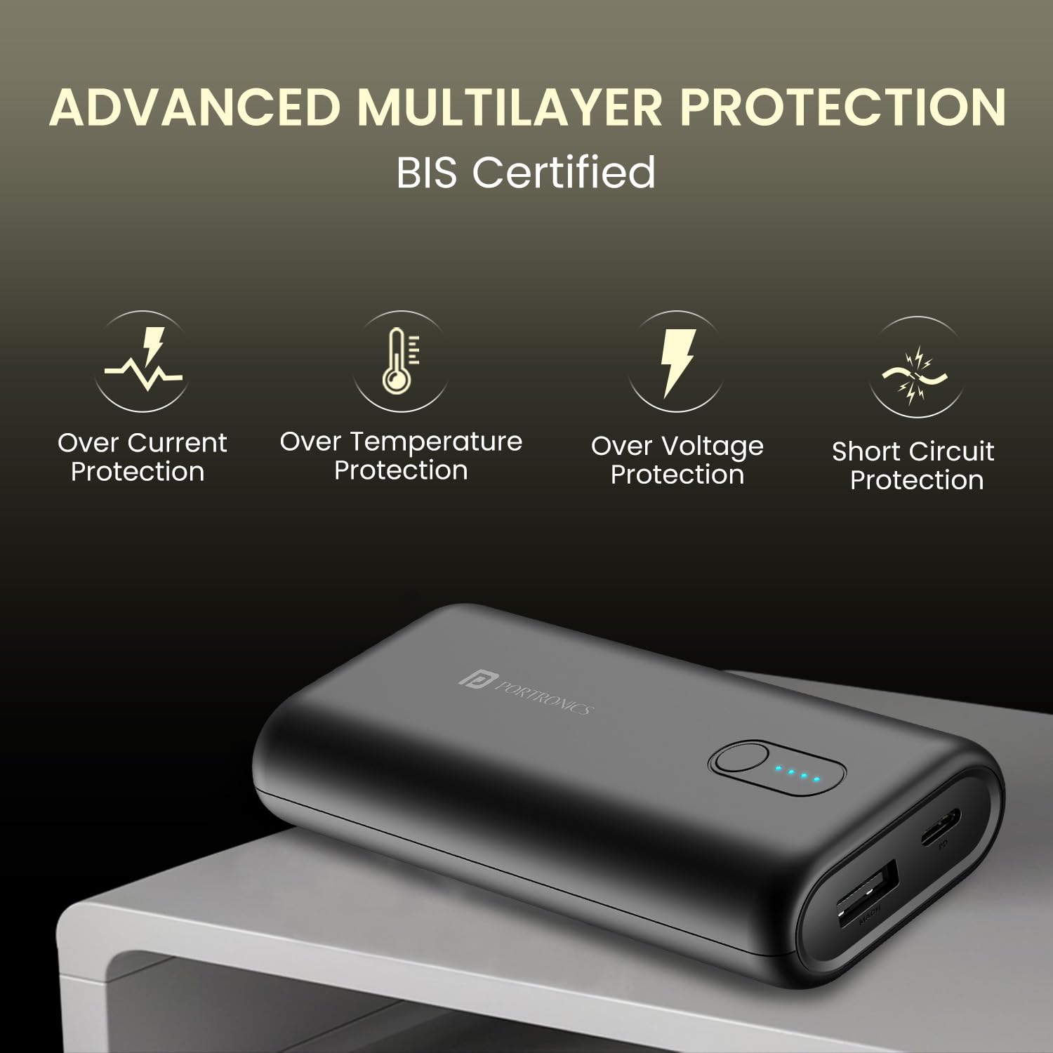 Portronics Power Pod 10K Advanced 10000 mAh Nano Power Bank with 22.5W Max Output, LED Indicator, Mach USB-A Output, Type C PD Output, Type C Input(Black)