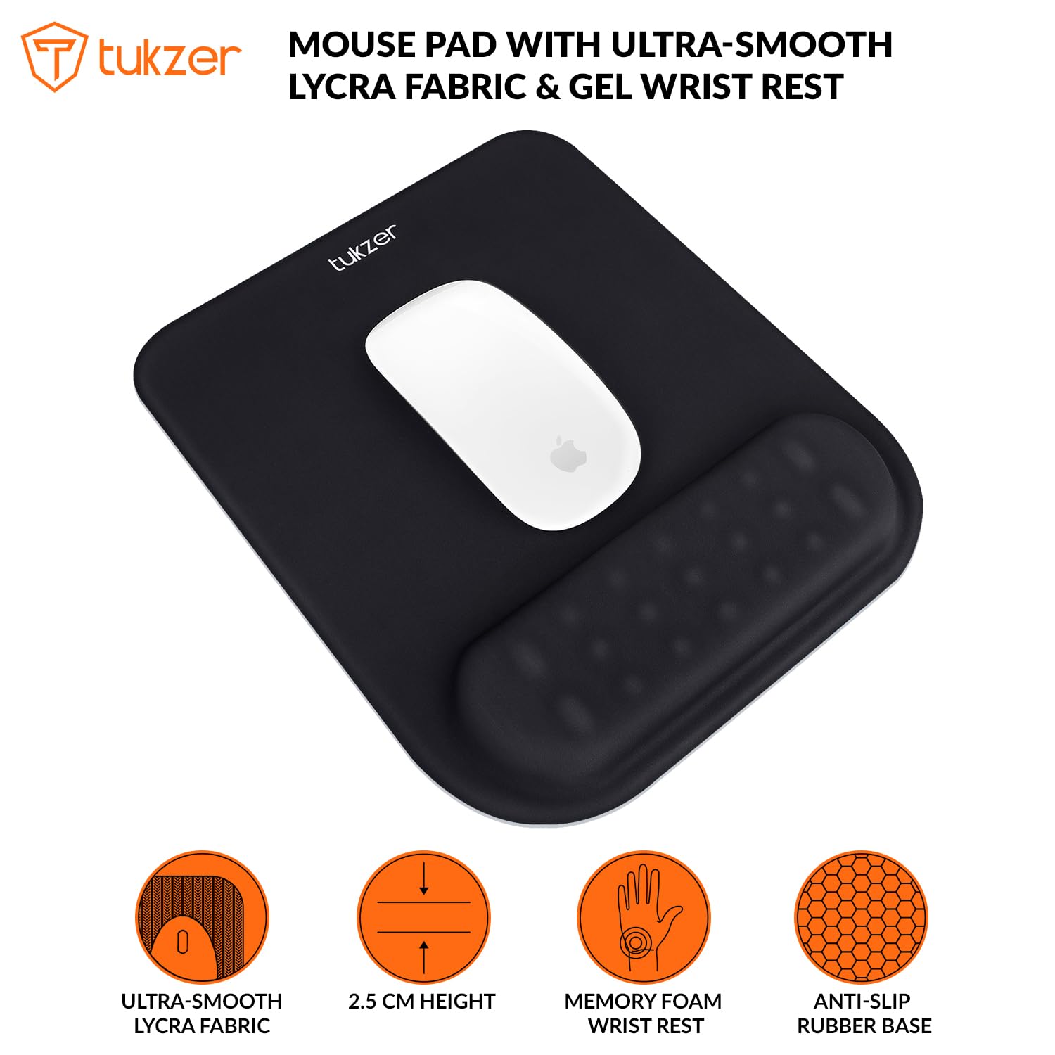 Tukzer Gel Mouse Pad Wrist Rest Memory-Foam Ergonomic Mousepad| Cushion Wrist Support & Pain Relief| Suitable for Gaming, Computer, Laptop, Home & Office Non-Slip Rubber Base (Black Quartz)