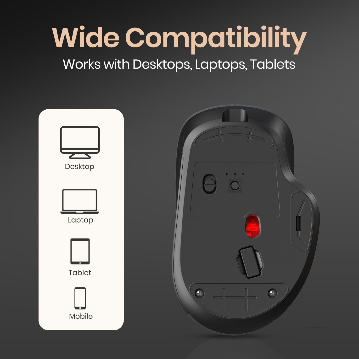 Portronics ToadGo Wireless Rechargeable Bluetooth Mouse with Thumb Rest Support, (Bluetooth + 2.4 GHz) Connectivity, Rechargeable Battery, Adjustable Dpi, Noise-Free Clicking, Wide Compatibility