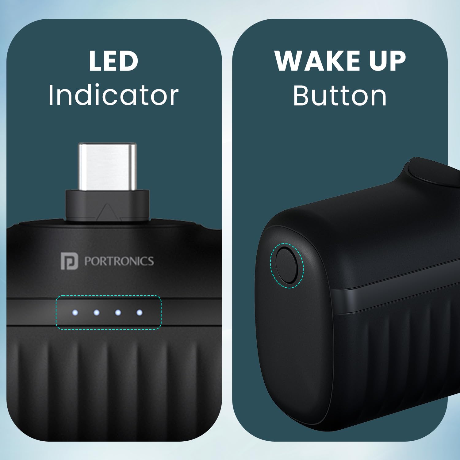 Portronics Power Pebble 5000mAh 20W Fast Charging Nano Powerbank, in-Built Foldable Type C Input/Output Pin, Type C PD Output, LED Battery Indicator, Compatible with Type C Smartphone,iPhone(Black)