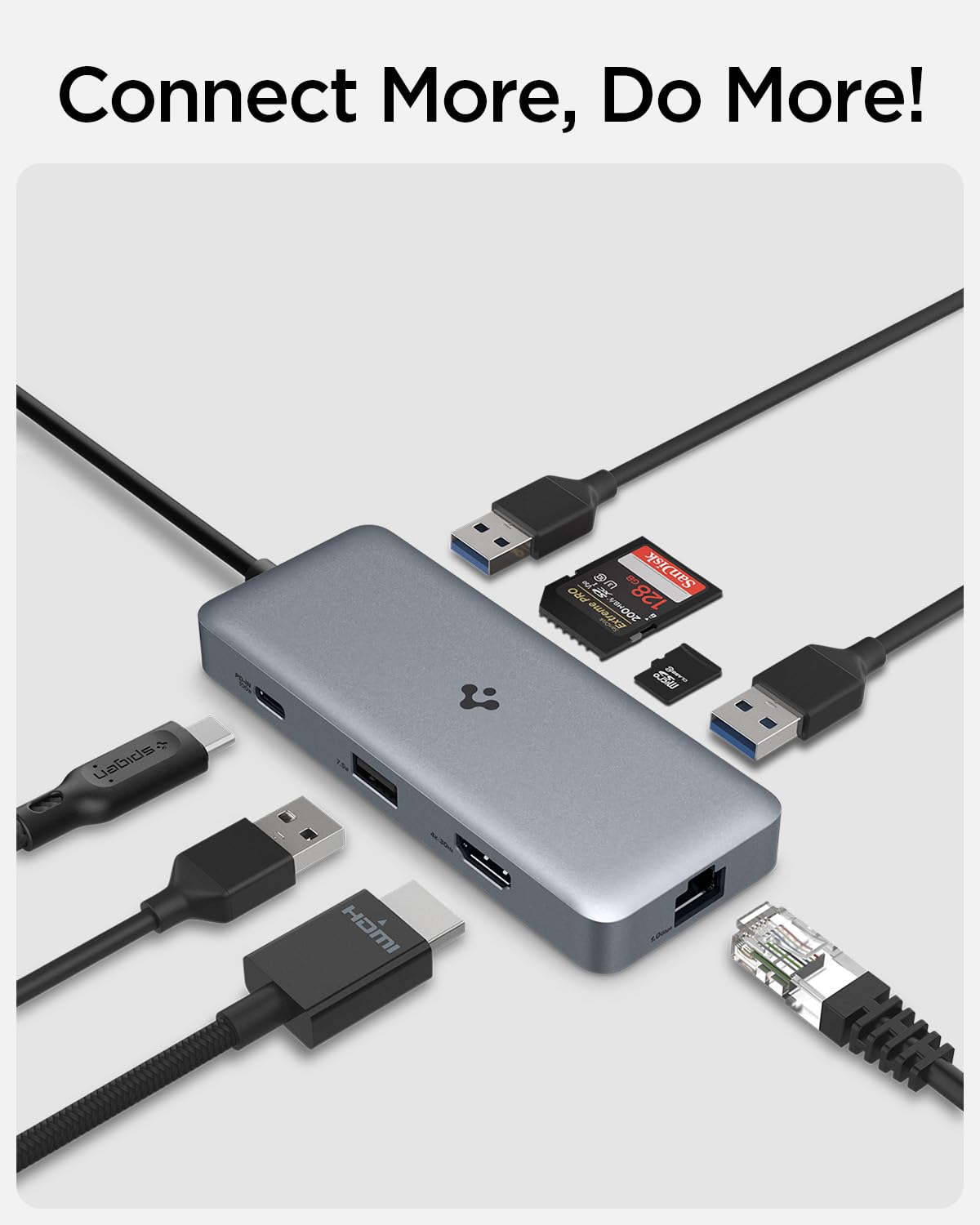 Spigen ArcDock 8-in-1 Type-C Hub with Multi Port (100W PD 3.0 4K 30Hz HDMI, 5Gbps USB-C, 2 x USB-A, Ethernet, microSD/SD Card Reader for MacBook Neo/Air/Pro and Laptops) - Dark Silver