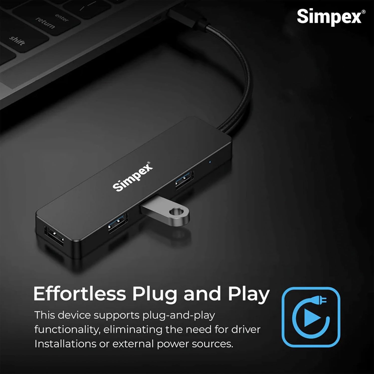 Simpex (Metal USB Hub 4 in 1) USB C Hub with 4 USB Ports, High Speed, Compatible with MacBook, Windows, C-Type Smartphones and Other Type-C Devices