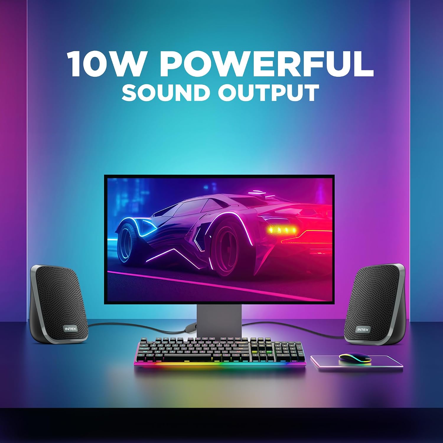 Intex IT-120 2.0 Channel Desktop Speaker with 10W Powerful Sound, USB Powered, 3.5mm Jack, in-Line Volume Control, Loud & Compact Design, Portable for Laptop, Computer, Mobile – Grey