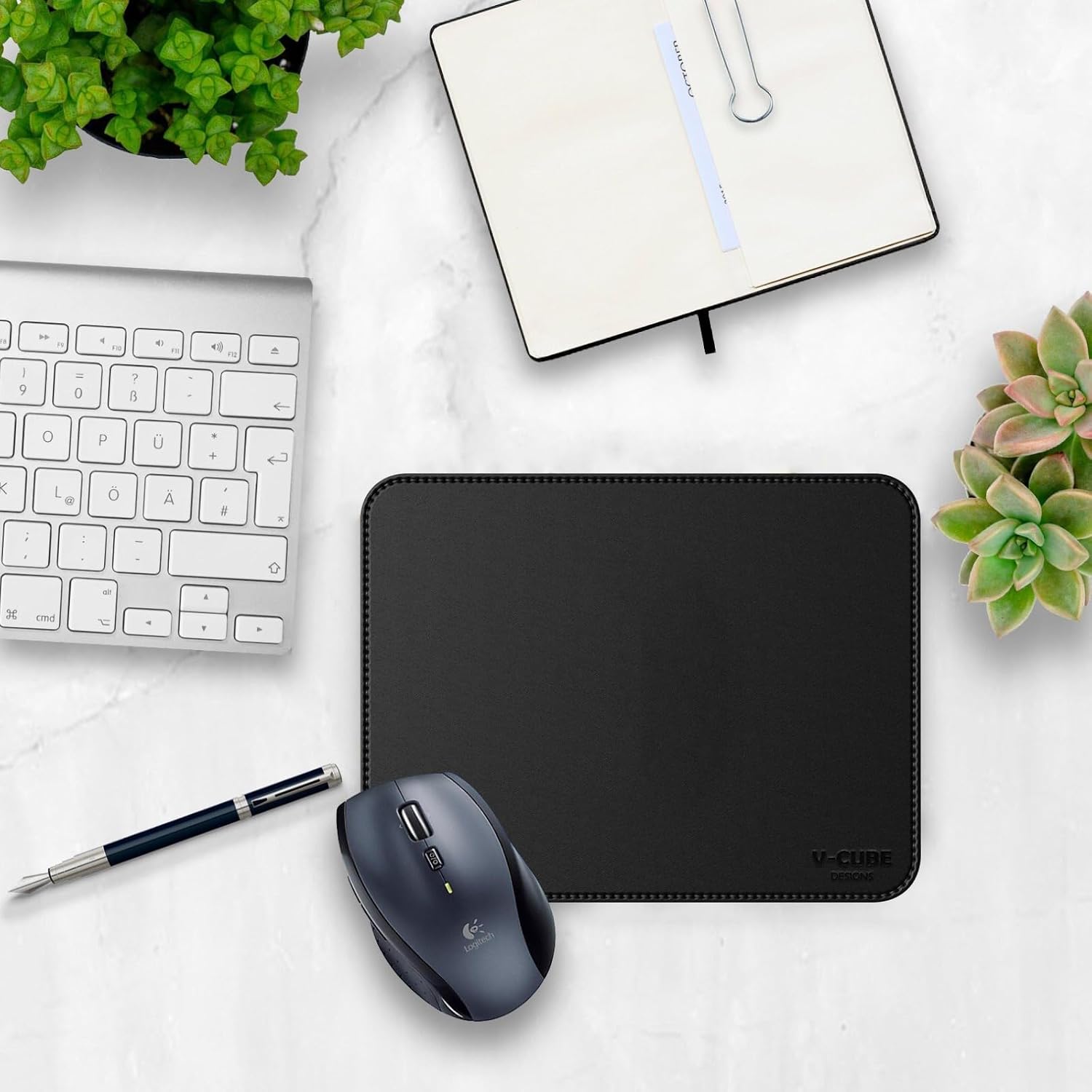 V-CUBE Designs Premium Vegan Leather Mouse Pad |35X25cm| 2.4mm Thick(Padded)|Stitched, Reversible use, Splash-Proof, Anti-Skid for Gaming, Computer, Laptop, Home&Office in a Fresh Modern Design| Black