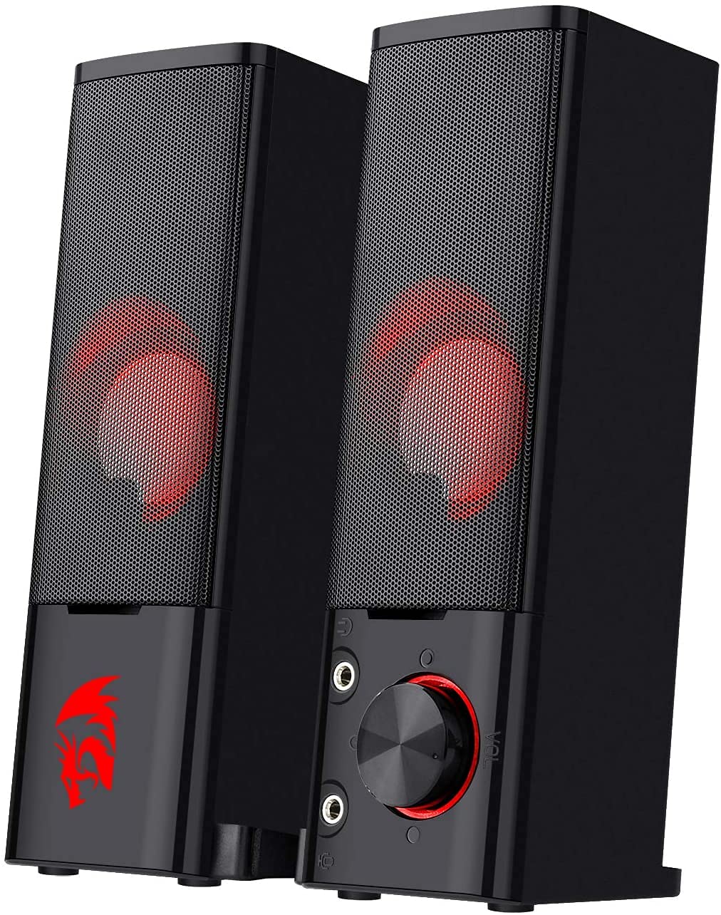 Redragon GS550 Orpheus PC Gaming Speakers, 2.0 Channel Stereo Desktop Computer Sound Bar with Compact Maneuverable Size, Quality Bass and Decent Red Backlit, USB Powered w/ 3.5mm Cables, Doom Eternal