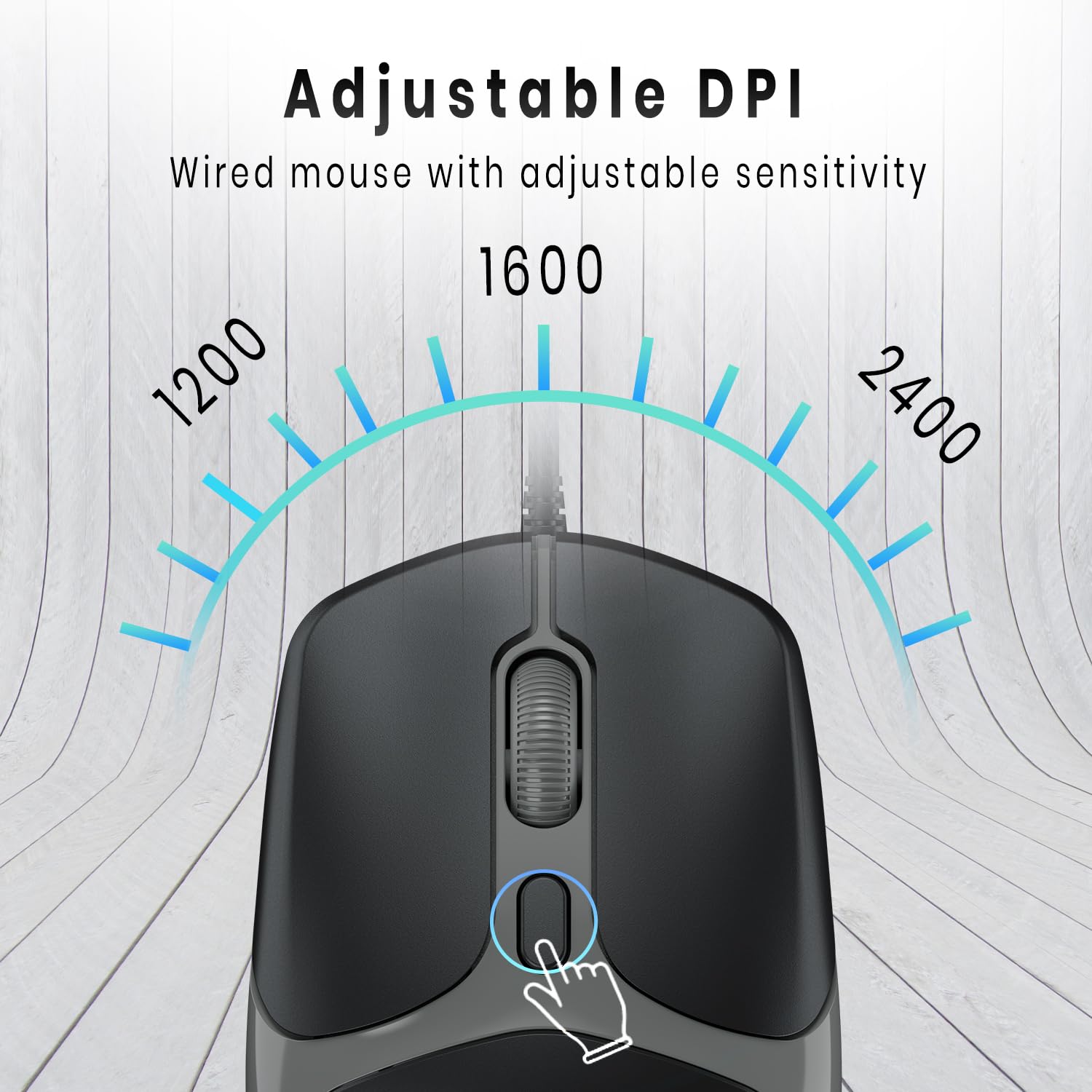 Portronics Toad 103 Wired Optical Mouse with 2400 DPI, Plug & Play, Ambidextrous, Hi-Optical Tracking, 1.5M Cable Length, 30 Lakhs Click Life, Ergonomic Mouse for Comfortable All-Day Grip (Black)