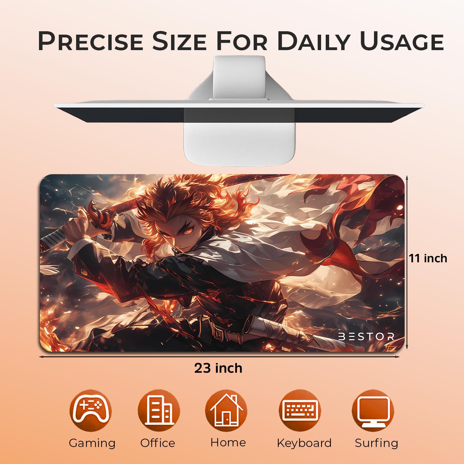 BESTOR Mouse pad with Precise Cut Edges, Waterproof Surface & Non-Slip Rubber Base Stitched Edges Gaming Mouse Mat for Laptop (60cmx34cm)