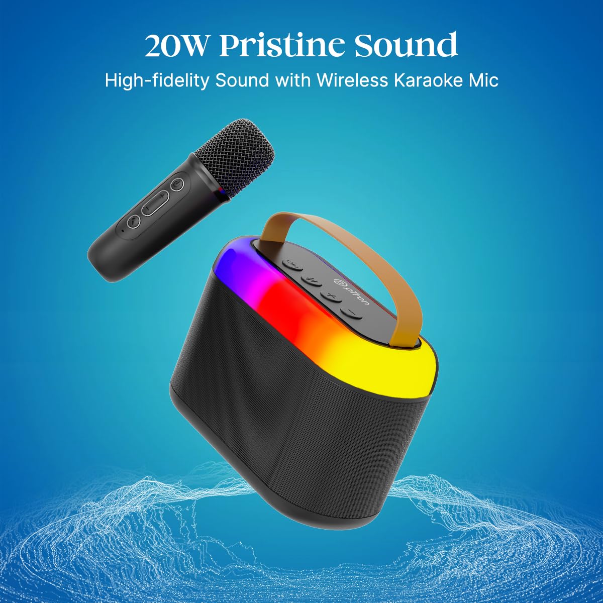 pTron Newly Launched Fusion Joy 20W Bluetooth Speaker with Wireless Karaoke Mic, 6Hrs Playtime, Vivid RGB Lights, Voice Effects, Multi-Play Modes BT5.3/TF Card & Type-C Charging Port (Black)