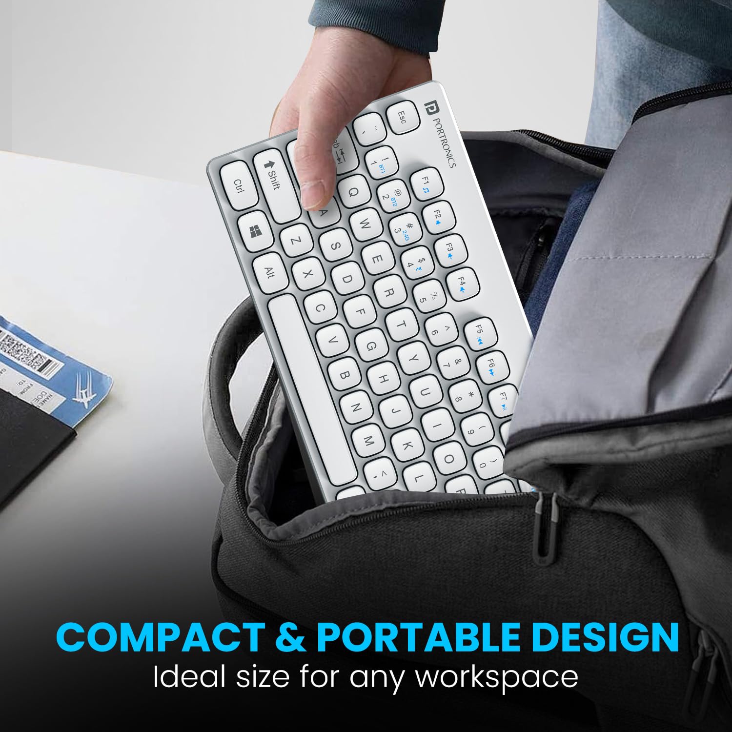 Portronics Bubble Multimedia Wireless Keyboard 2.4 GHz & Bluetooth 5.0 Connectivity, Noiseless Experience, Compact Size for iOS iPad Air, Pro, Mini, Android, Windows Tablets PC Smartphone(White)