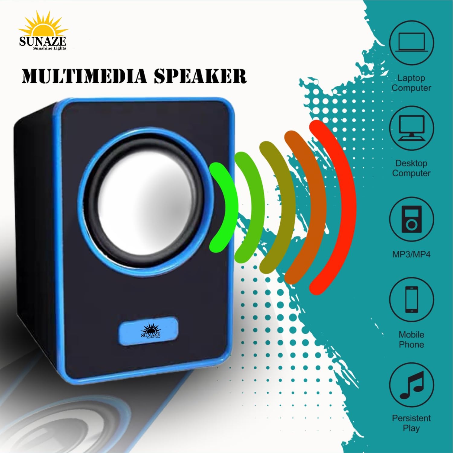 Sunaze USB Multimedia Speakers – Portable AUX Computer PC Speakers for Home & Office Use (Blue)
