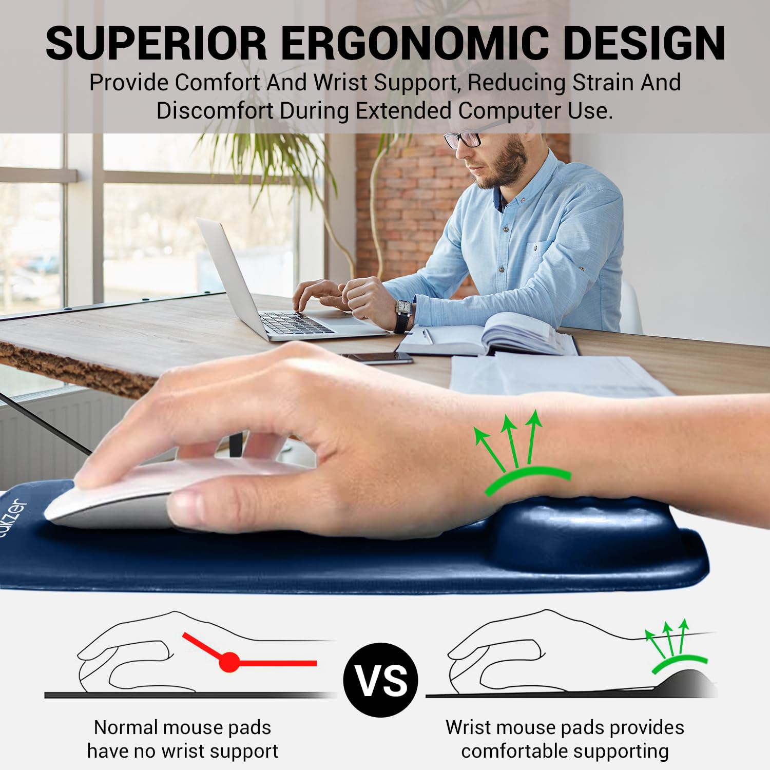 Tukzer Gel Mouse Pad Wrist Rest Memory-Foam Ergonomic Mousepad| Cushion Wrist Support & Pain Relief| Suitable for Gaming, Computer, Laptop, Home & Office Non-Slip Rubber Base (Blue)