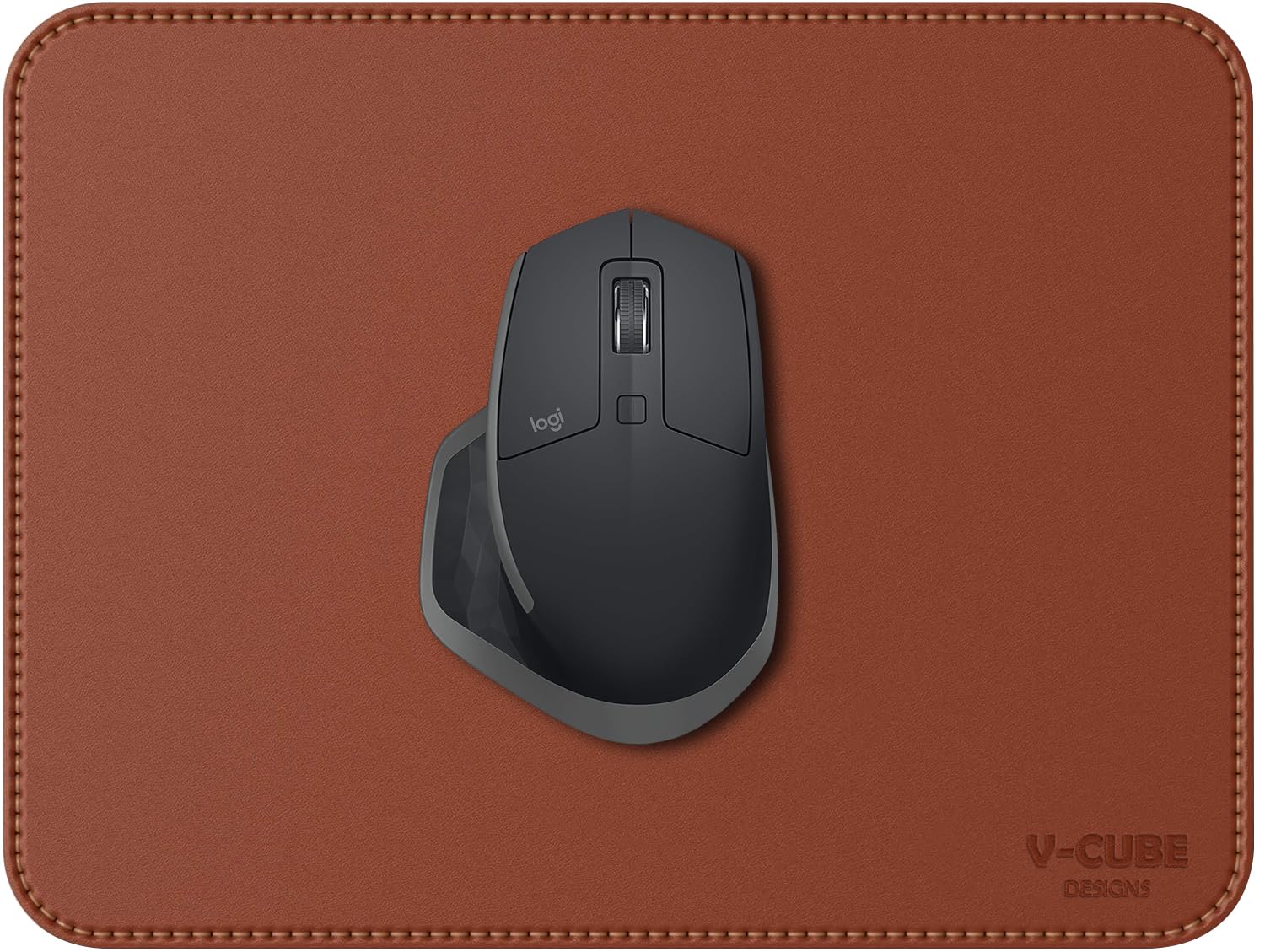 V-CUBE DESIGNS Premium Vegan Leather Mouse Pad |25X21cm| 2.4mm Thick(Padded)|Stitched, Reversible use, Splash-Proof, Anti-Skid for Gaming, Computer, Laptop, Home&Office in a Fresh Modern Design| Tan