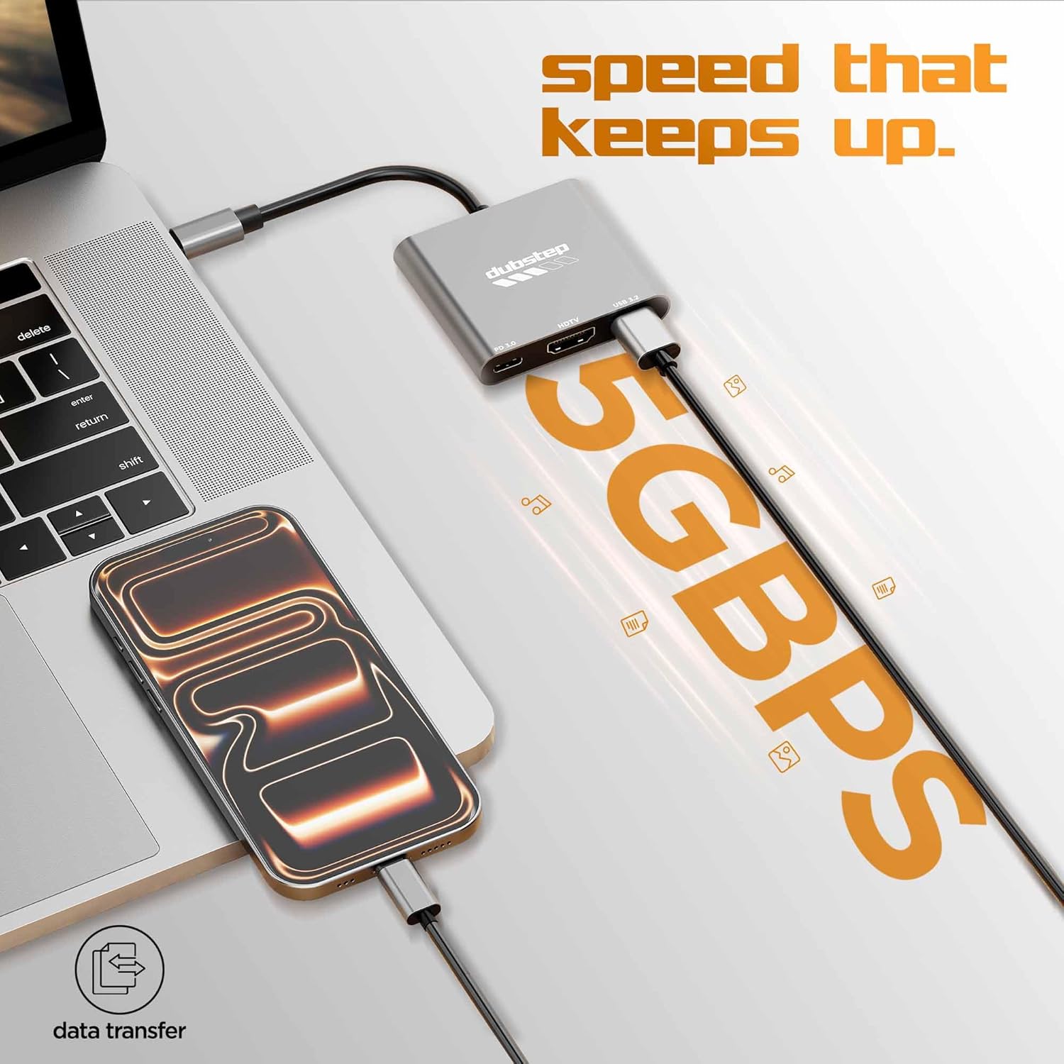 Dubstep SnaplinkGo 3-in-1 Type C to HDMI USB Hub, Grey, Aluminium Alloy, 4K Output, USB 3.2 High Speed Data Transfer, PD 3.0 Charging (Grey)