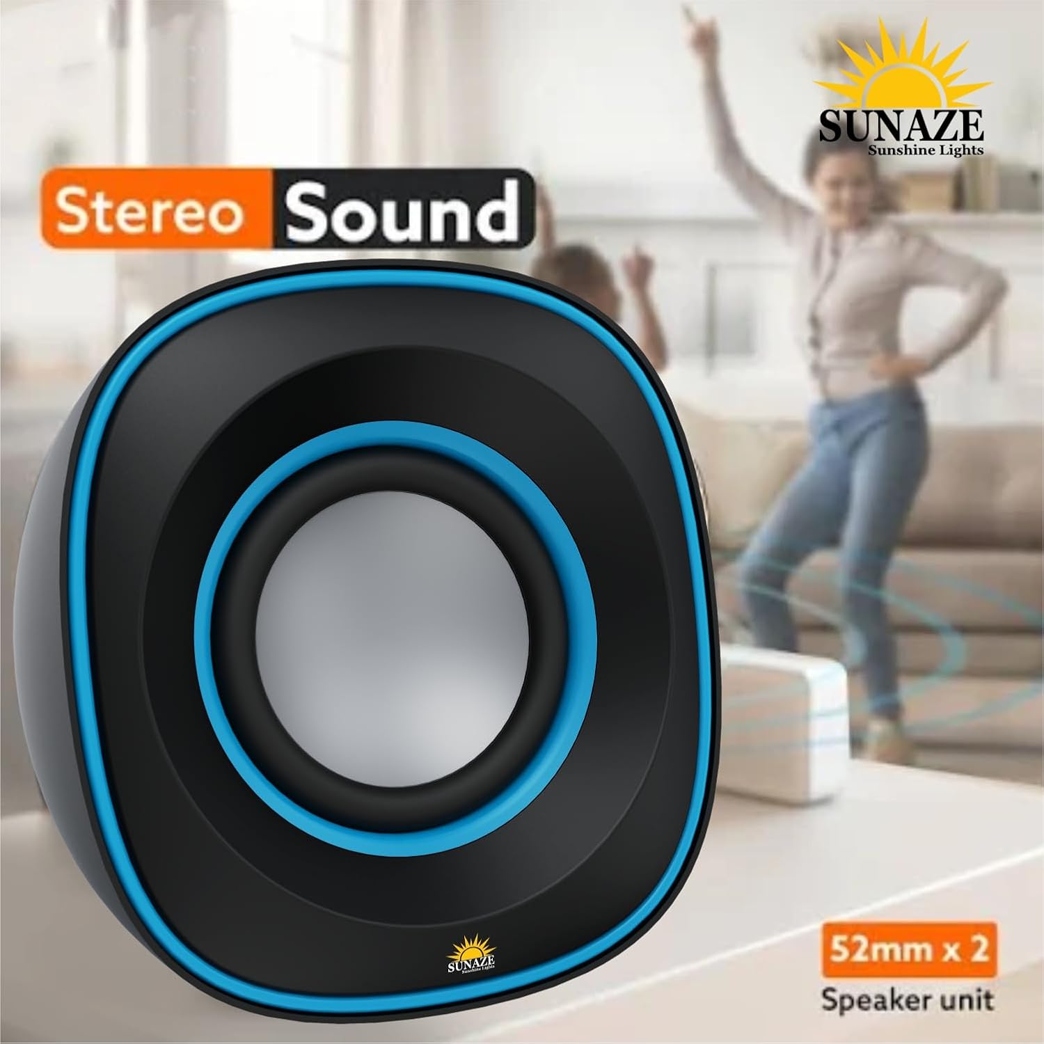 Sunaze Wired Mini USB Powered Speakers with 3.5mm AUX | Compact Desktop Speakers for Laptop, PC, Mobile & Tablet | Clear Sound & Deep Bass