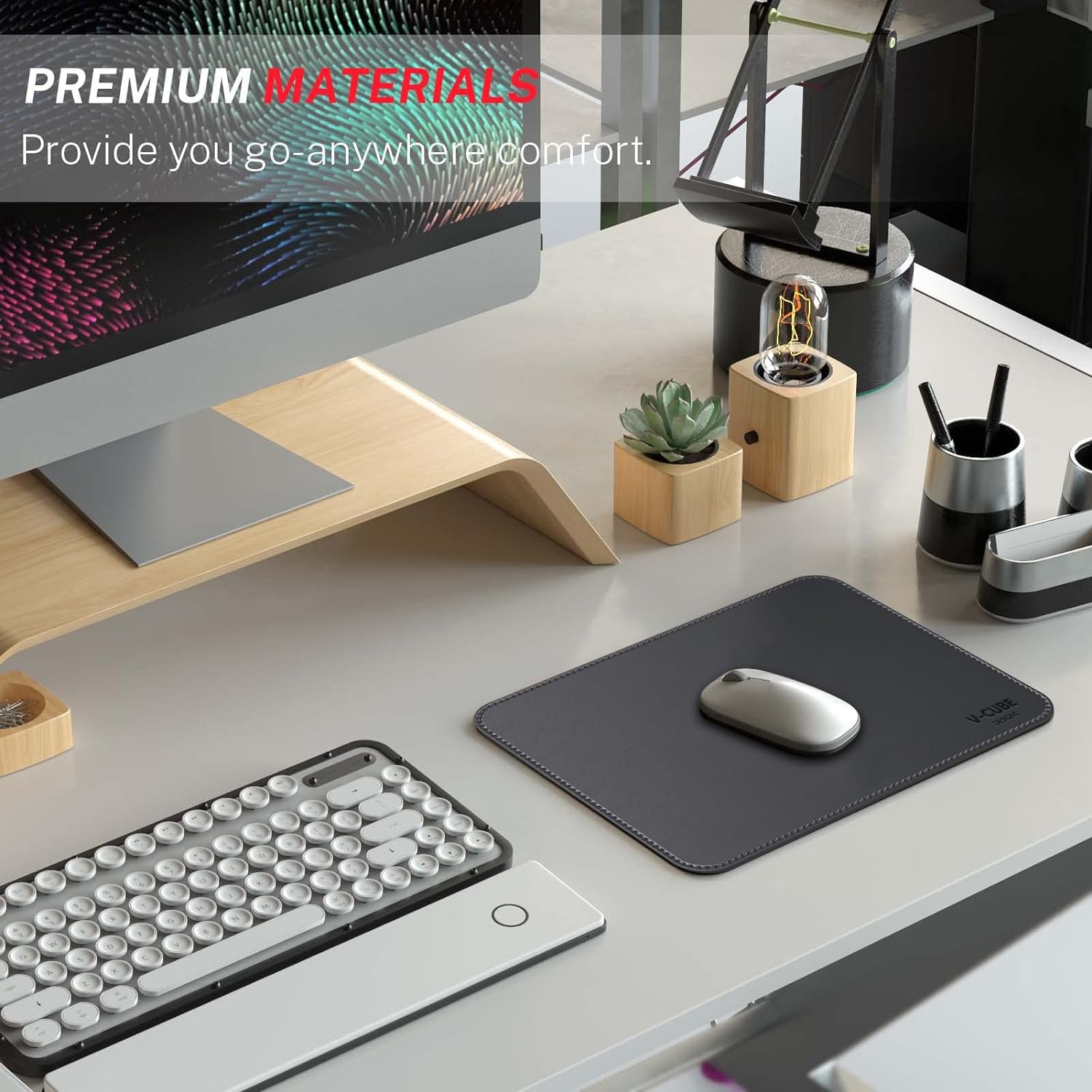 V-CUBE DESIGNS Premium Vegan Leather Mouse Pad |35X25cm| 2.4mm Thick(Padded)|Stitched, Reversible use, Splash-Proof, Anti-Skid for Gaming, Computer, Laptop, Home&Office in a Fresh Modern Design| Grey