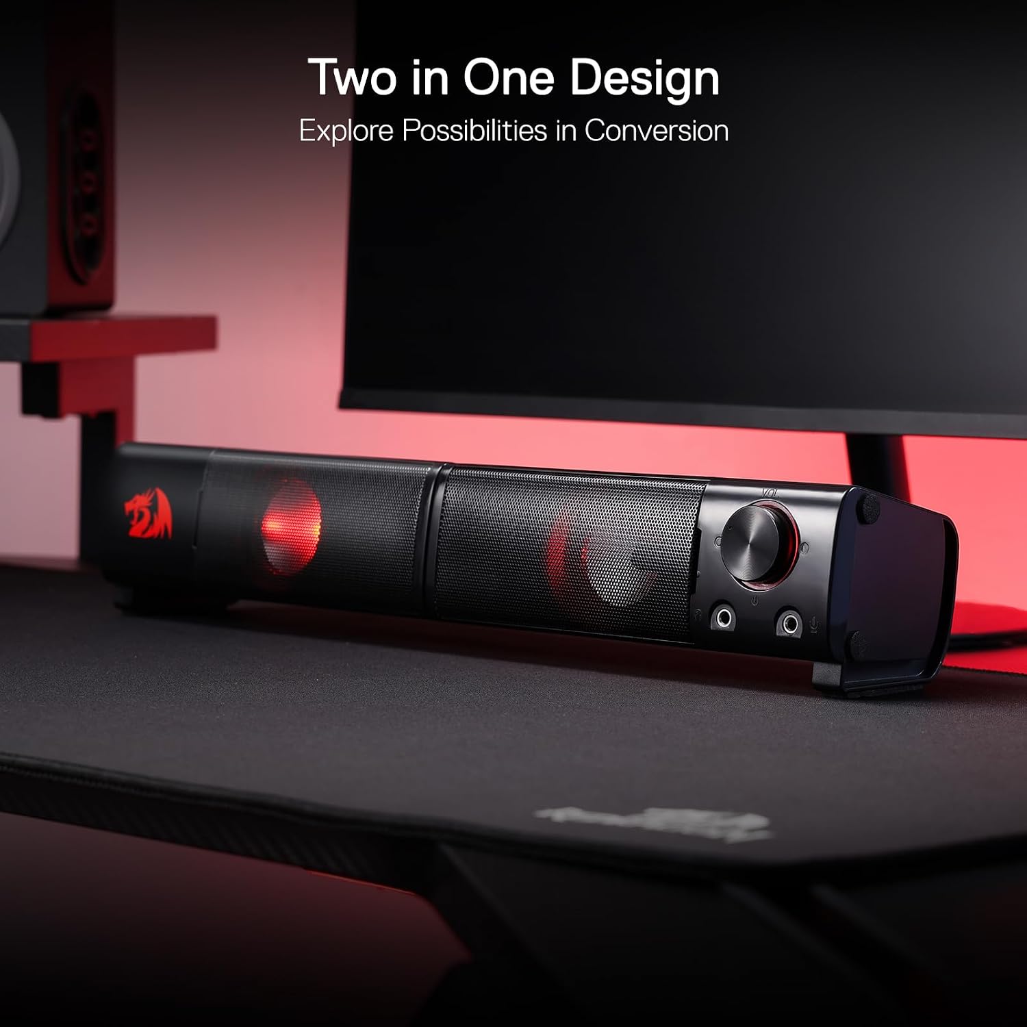 Redragon GS550 Orpheus PC Gaming Speakers, 2.0 Channel Stereo Desktop Computer Sound Bar with Compact Maneuverable Size, Quality Bass and Decent Red Backlit, USB Powered w/ 3.5mm Cables, Doom Eternal